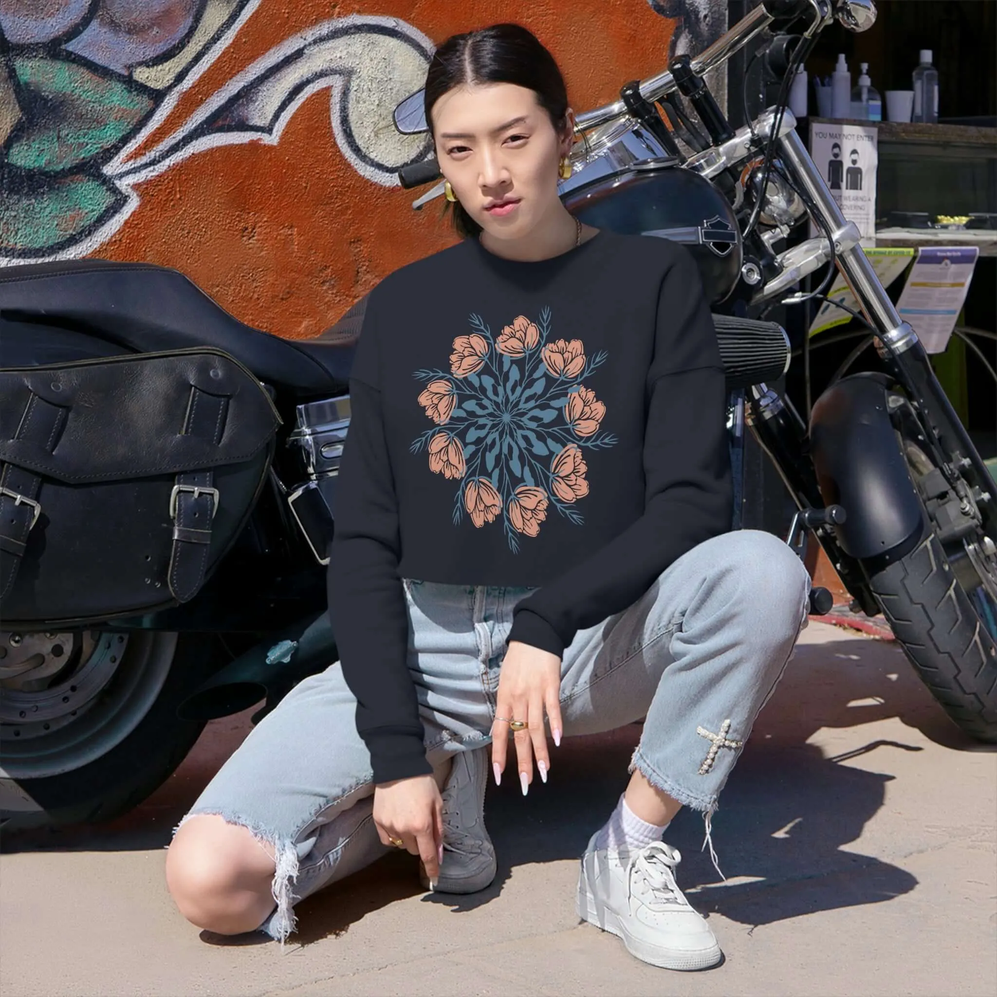 Floral Mandala Cropped Sweatshirt