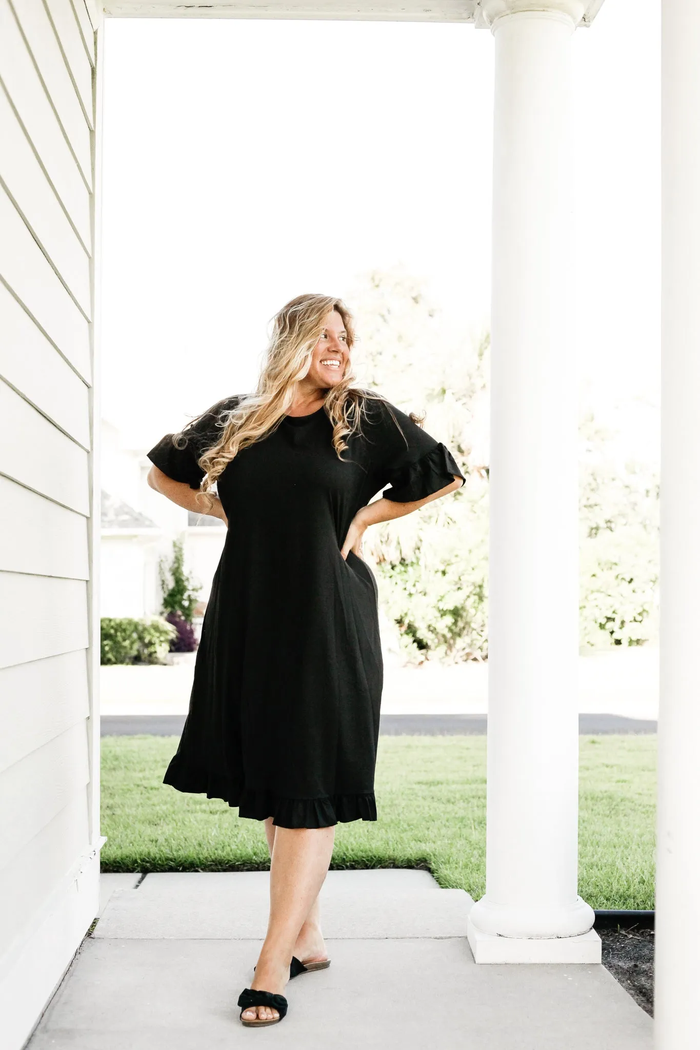 Flounce Sleeve Sack Dress