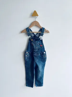 Flower Embroidered Denim Overalls // 18-24M