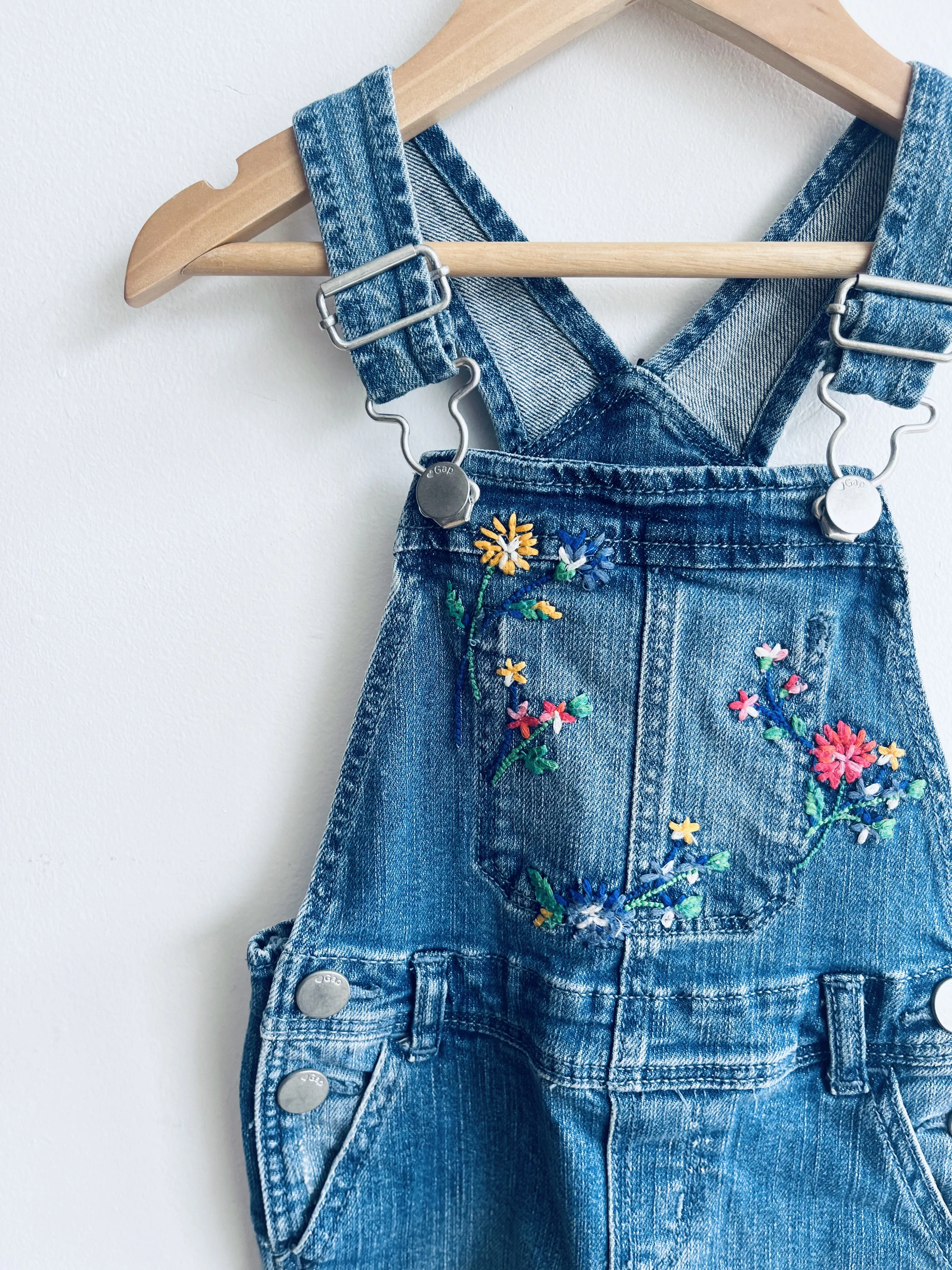 Flower Embroidered Denim Overalls // 18-24M
