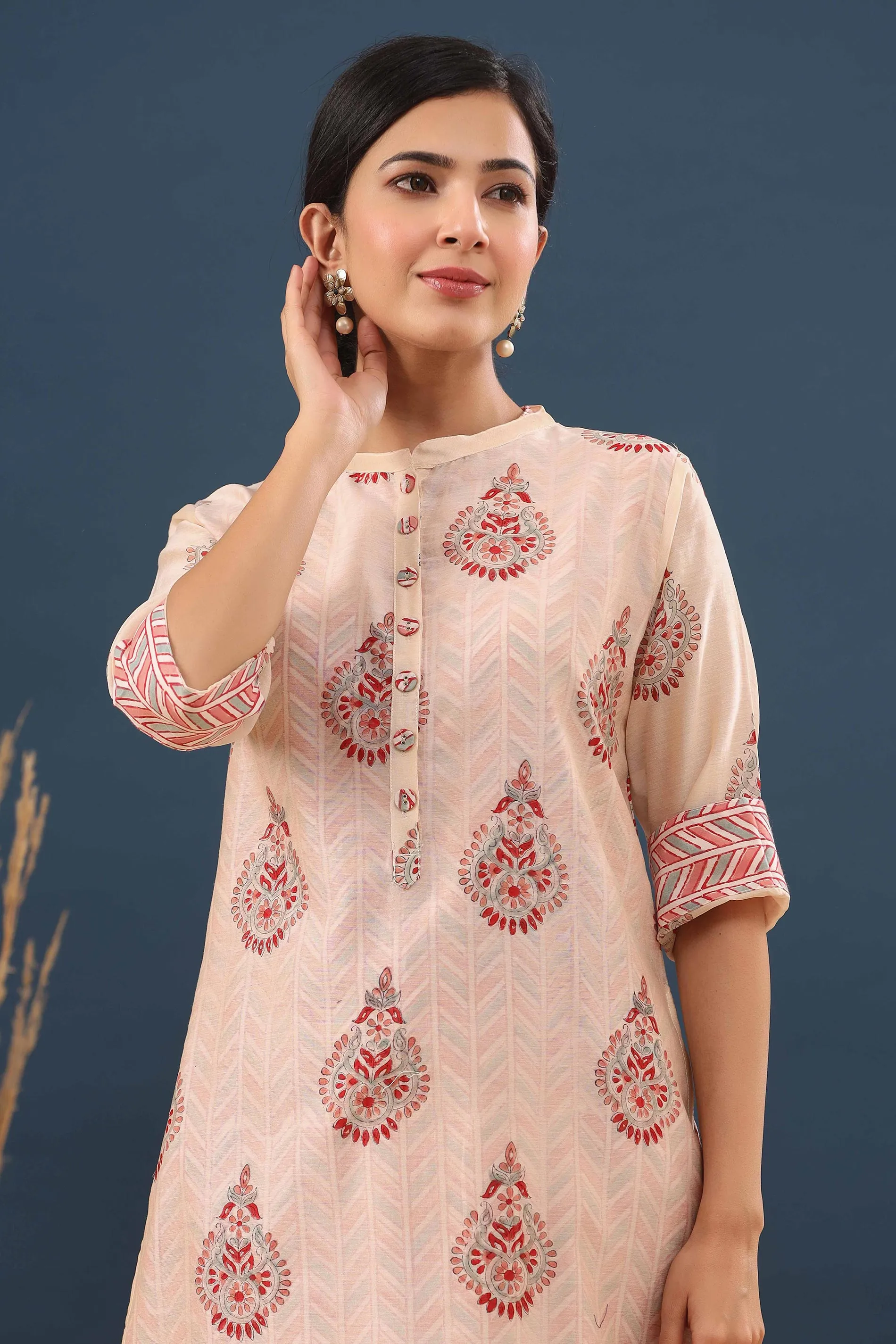 Foliate Floral Handblock Print Layered Kurta Set