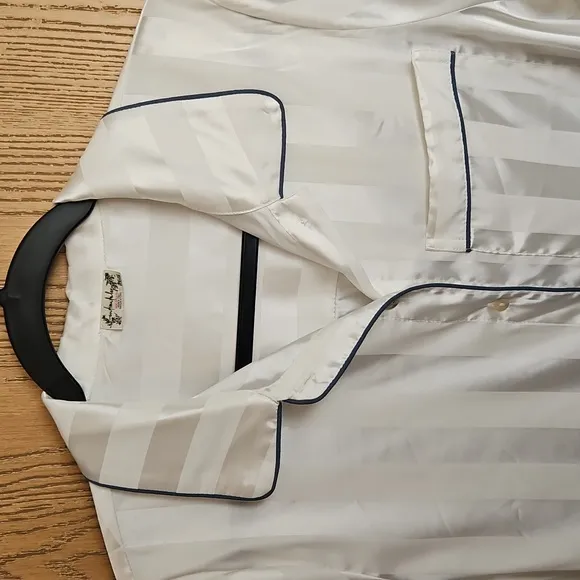 FREE PEOPLE Striped White Pajama Set with Blue Trim