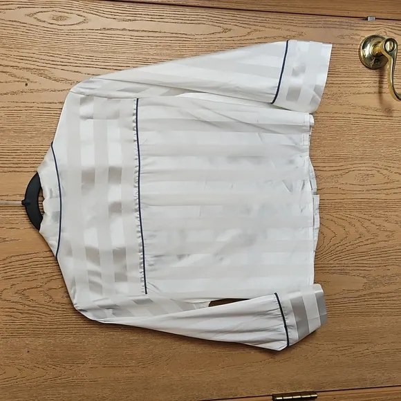FREE PEOPLE Striped White Pajama Set with Blue Trim
