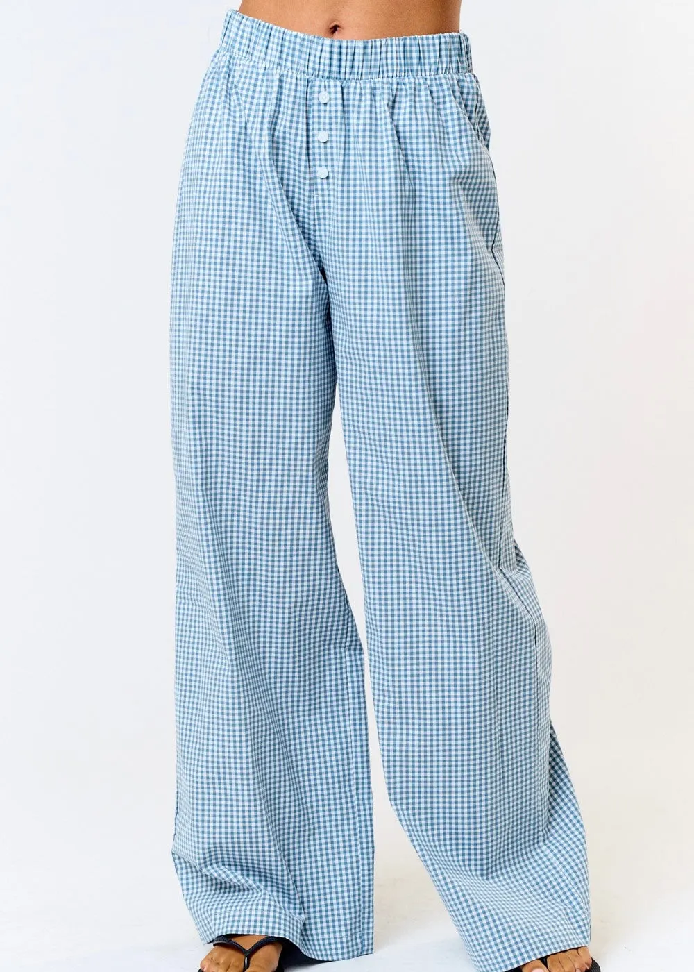 Fresno Blue Gingham Wide Leg Lounge Pants