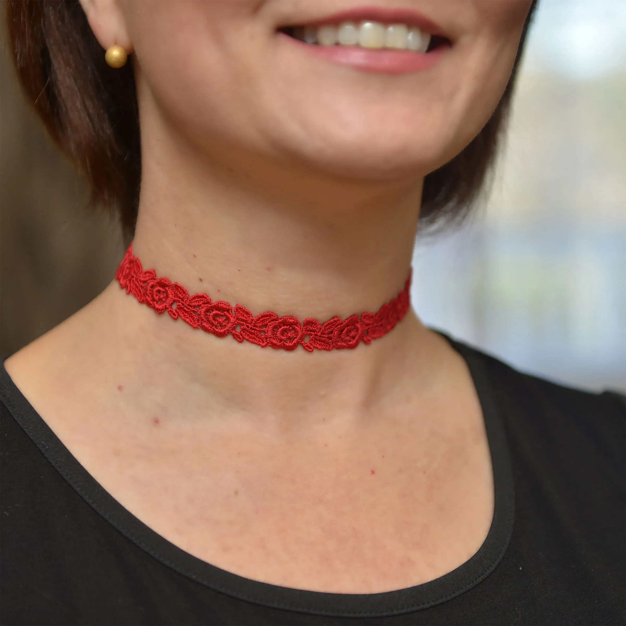 Freya Red Rose Choker Necklace
