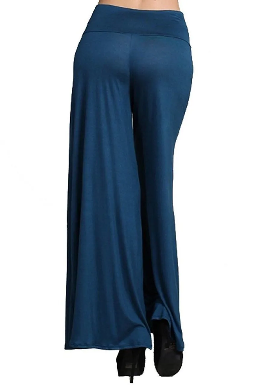 Gaucho Flare Boho Wide Leg Stretch Long Pants Teal