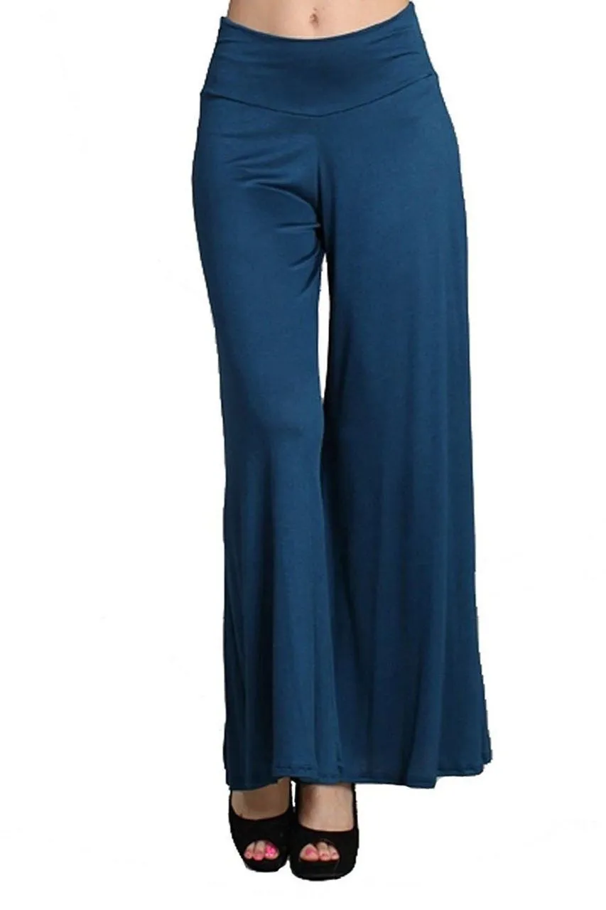 Gaucho Flare Boho Wide Leg Stretch Long Pants Teal