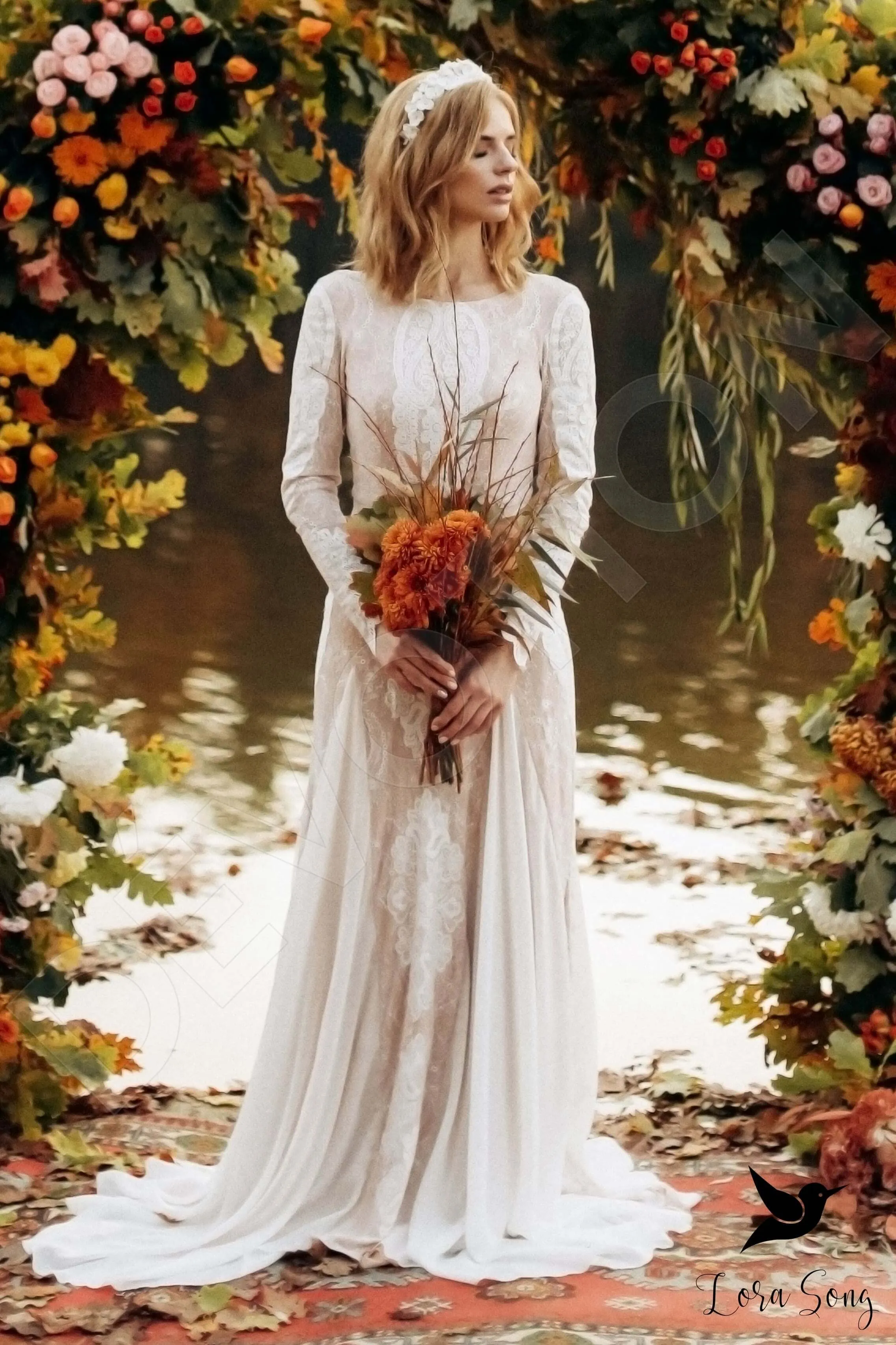 Giona A-line Jewel Milk Nude Wedding dress