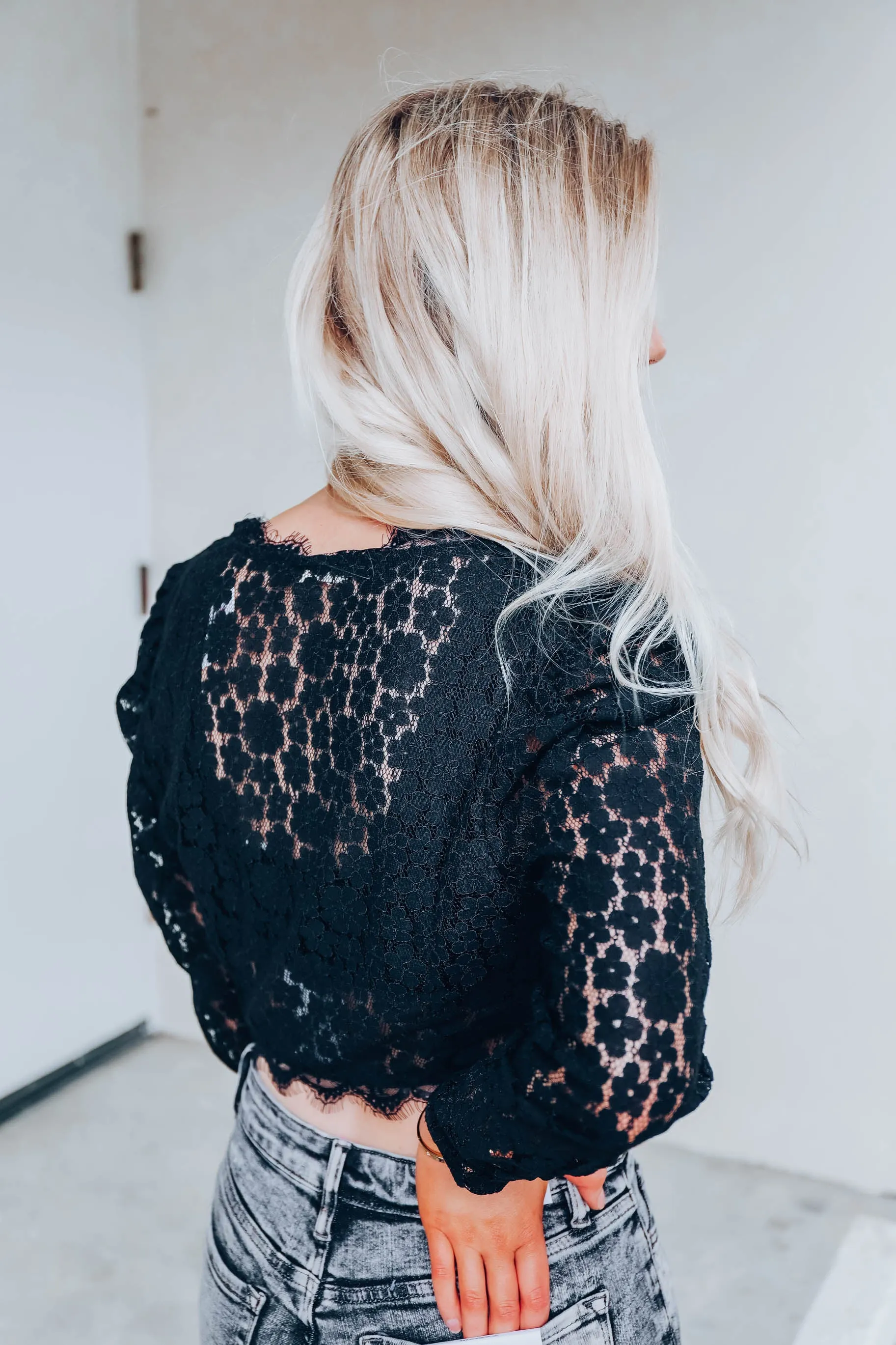 Giovanna Sheer Lace Crop Top - Black