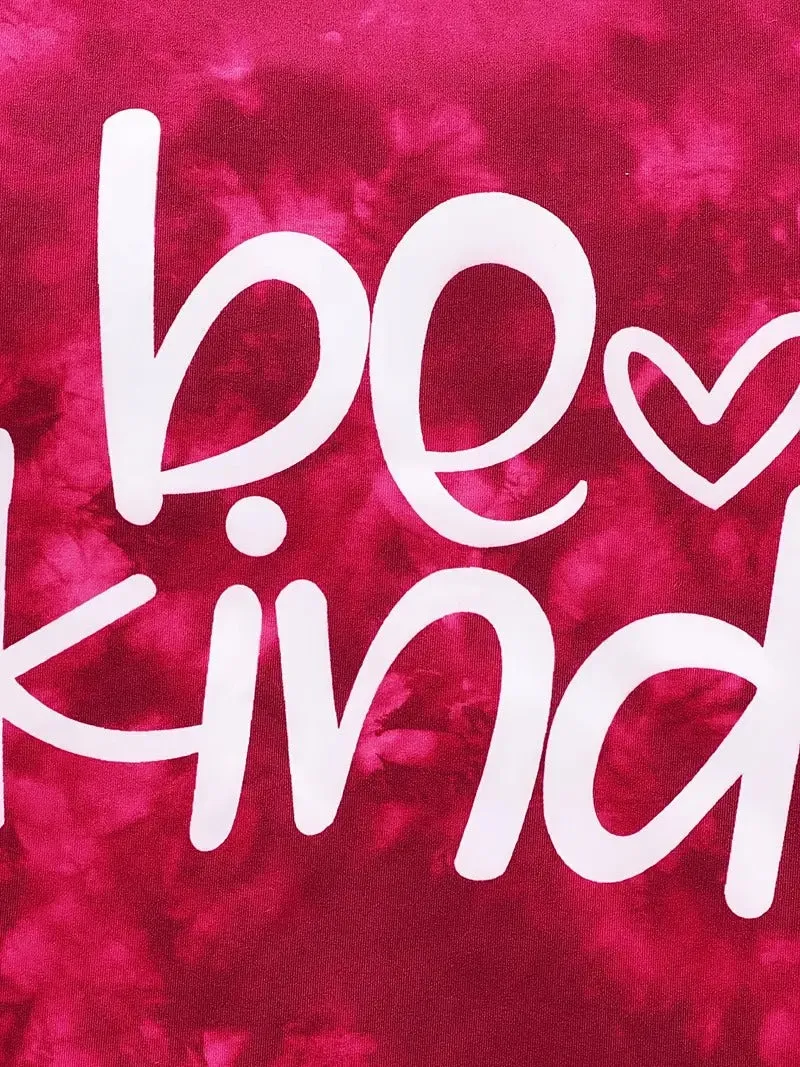 Girl's Be Kind Printed Ripped Design Elastic Waist Pink Pant Set