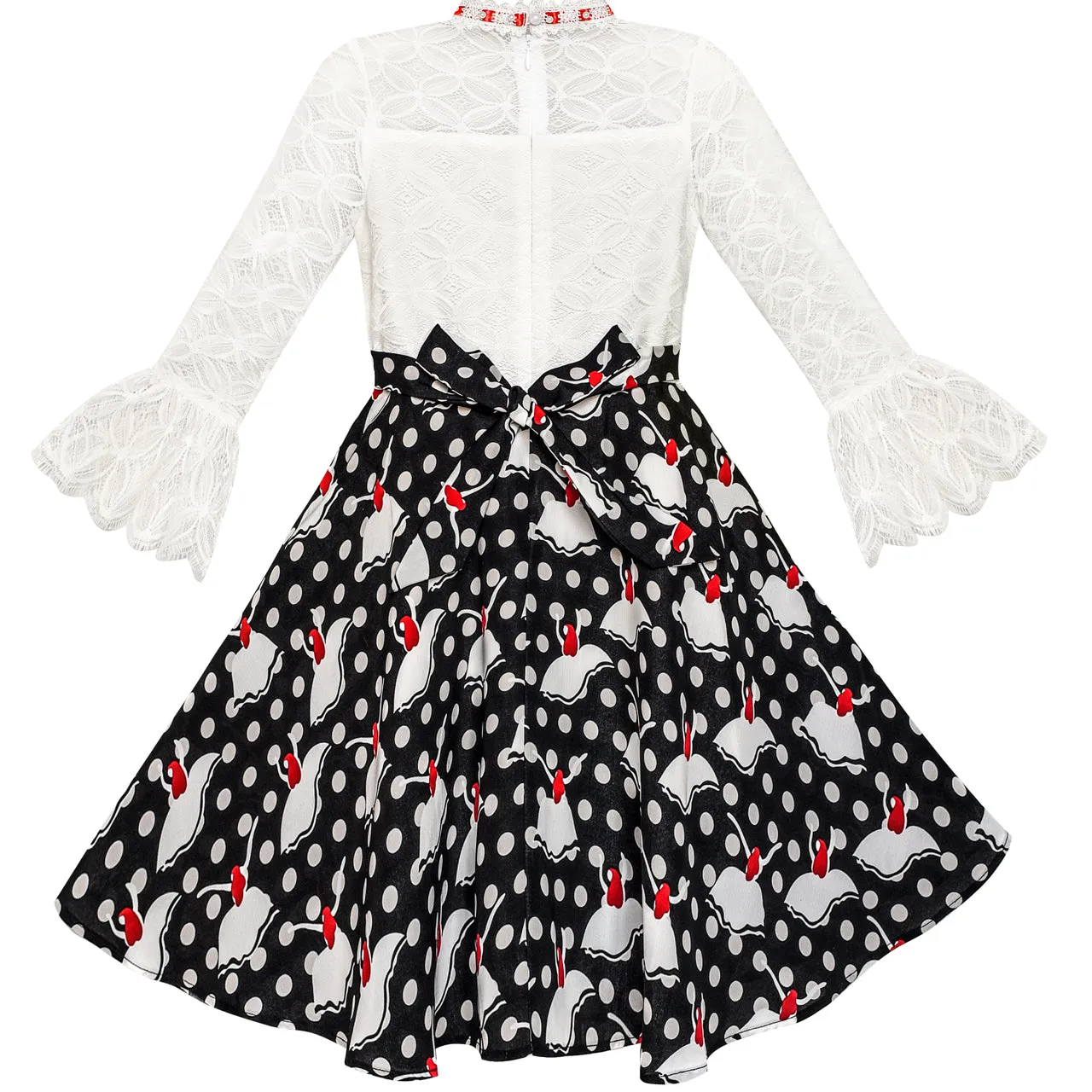 Girls Dress Lace Pearl Bell Sleeve Elegant Princess Dress Size 7-14 Years