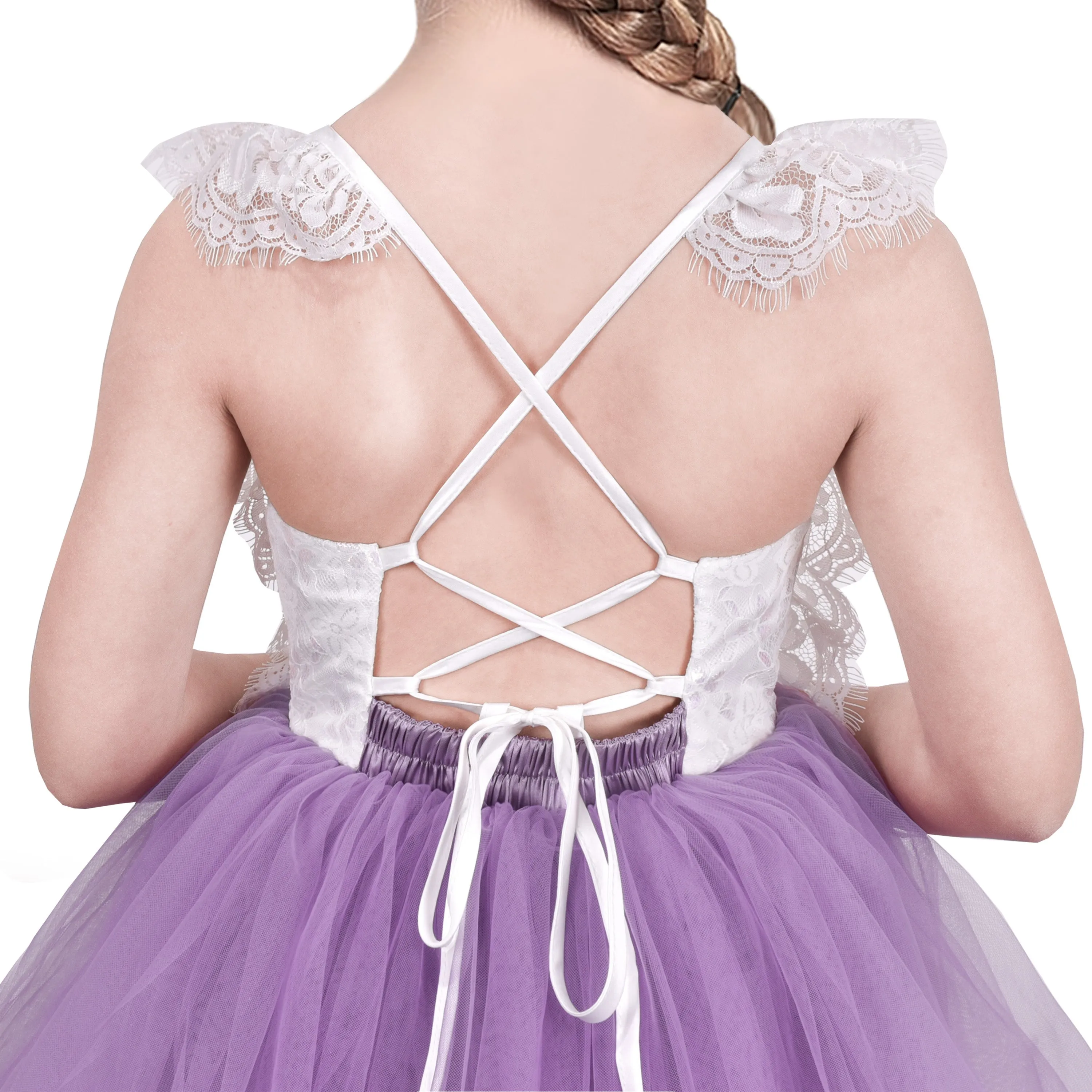 Girls Dress Lace Tulle Sleeveless Hollow Back Party Pageant Size 5-10 Years
