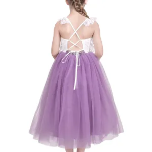 Girls Dress Lace Tulle Sleeveless Hollow Back Party Pageant Size 5-10 Years