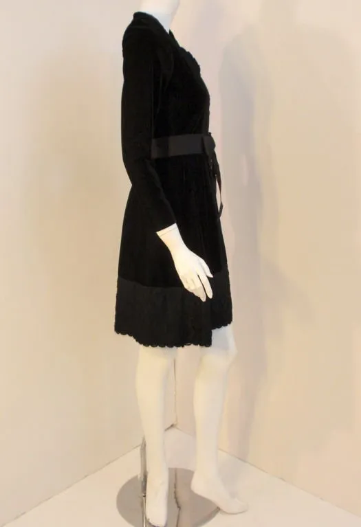 GIVENCHY Black Velvet and Lace Cocktail Dress w/ Bow Belt