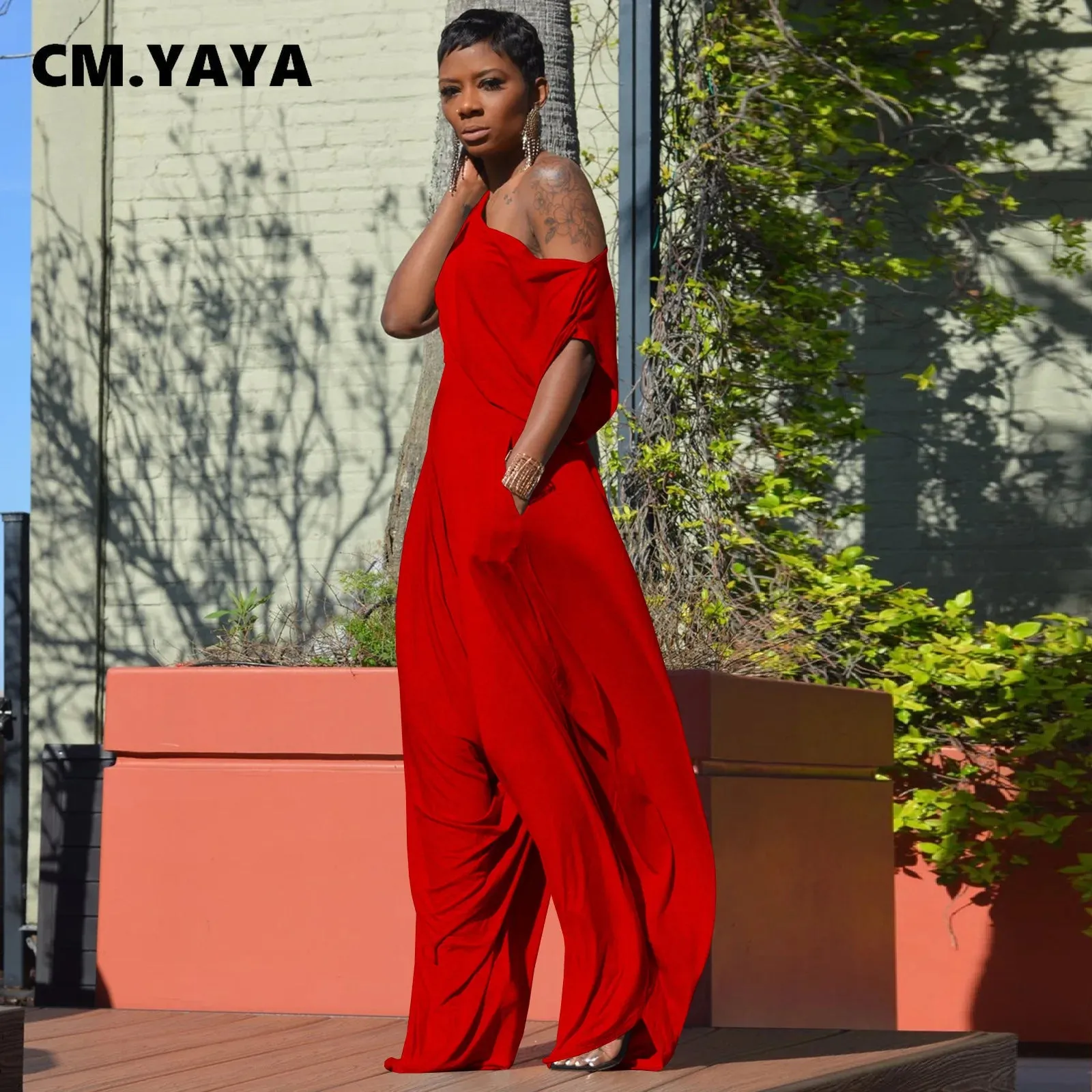 GLCMYAYA Hip Hop Women Set One Shouder Short Sleeve T-shirt and Loose Haren Pants Suit Sweatsuit Tracksuit Two Piece Set Outfits