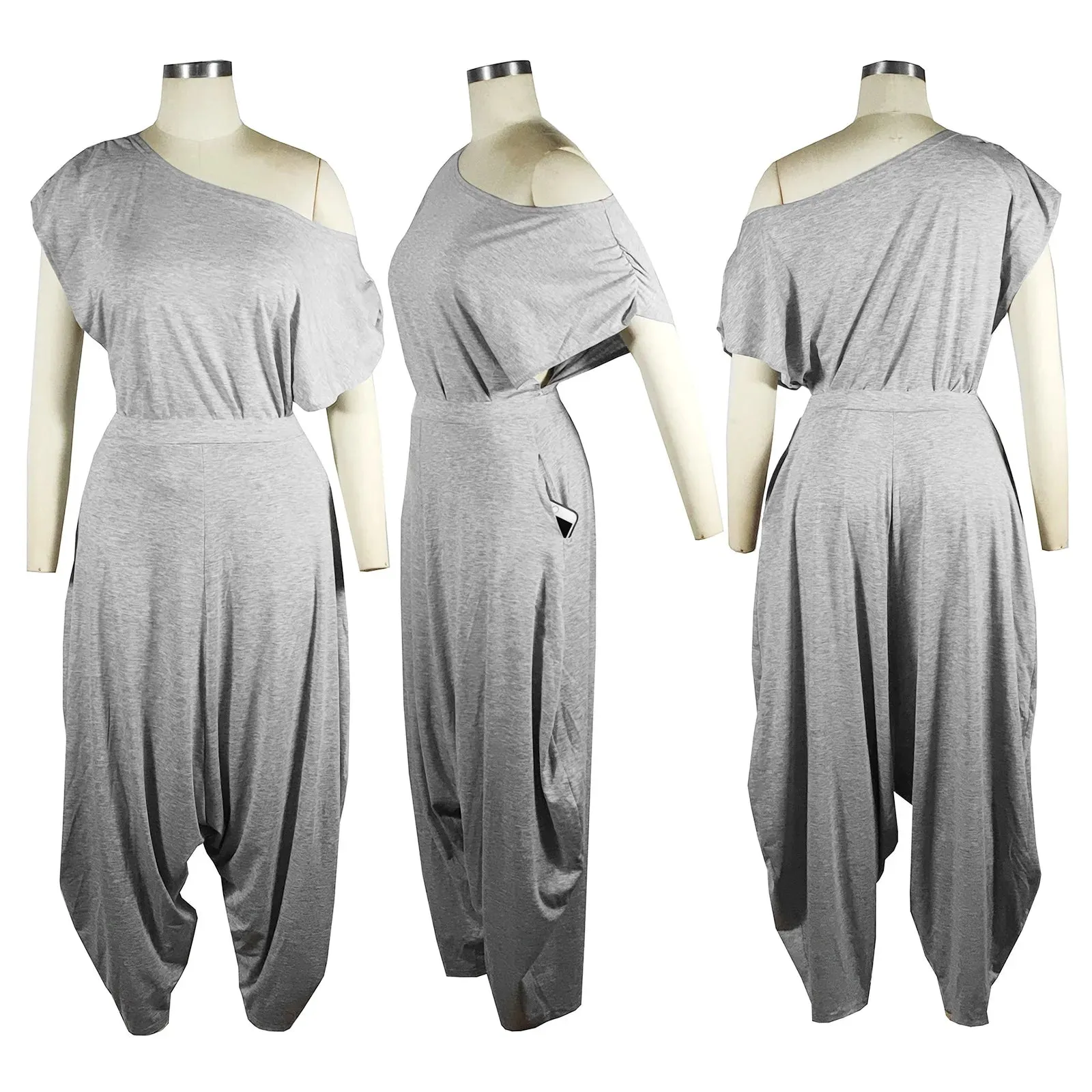 GLCMYAYA Hip Hop Women Set One Shouder Short Sleeve T-shirt and Loose Haren Pants Suit Sweatsuit Tracksuit Two Piece Set Outfits