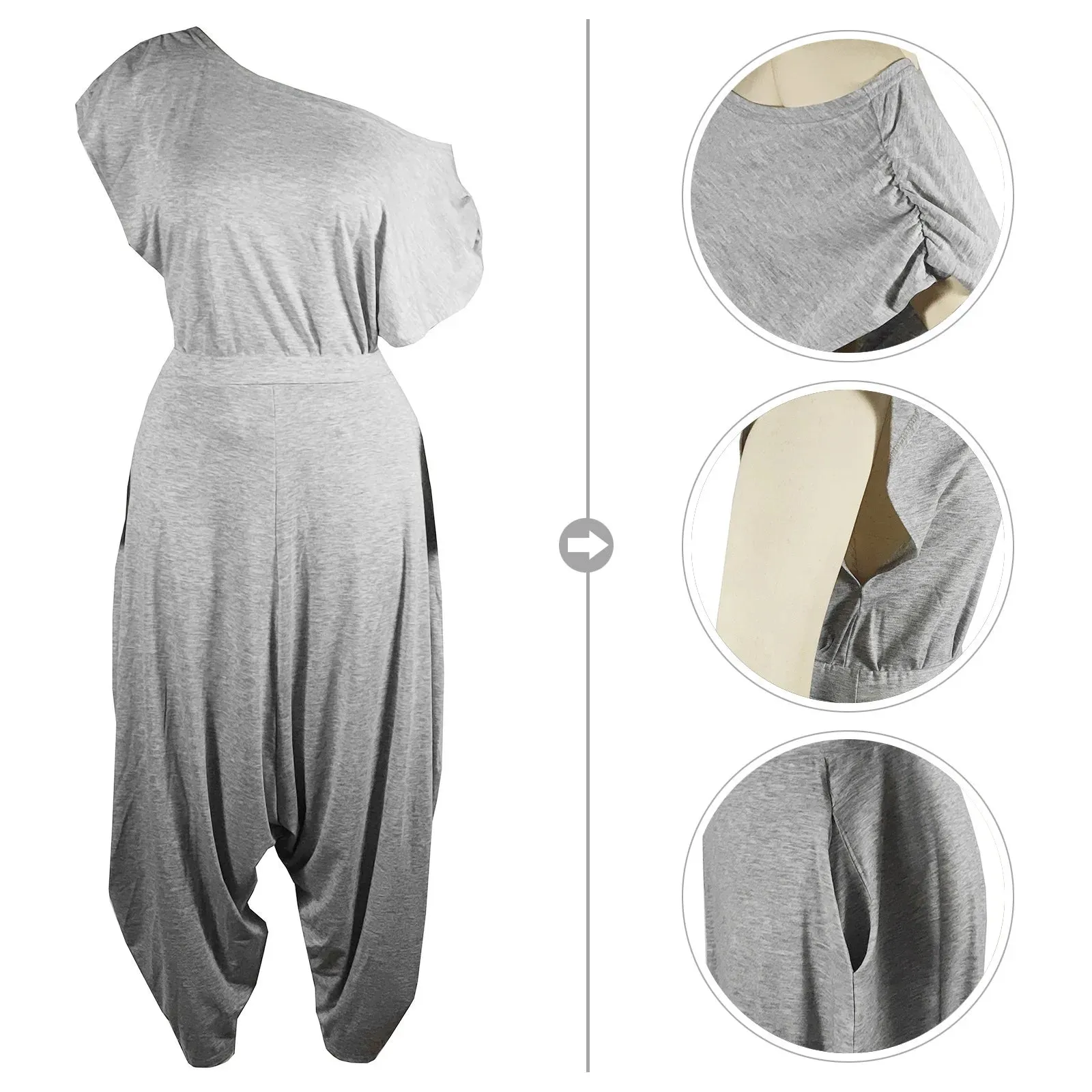 GLCMYAYA Hip Hop Women Set One Shouder Short Sleeve T-shirt and Loose Haren Pants Suit Sweatsuit Tracksuit Two Piece Set Outfits