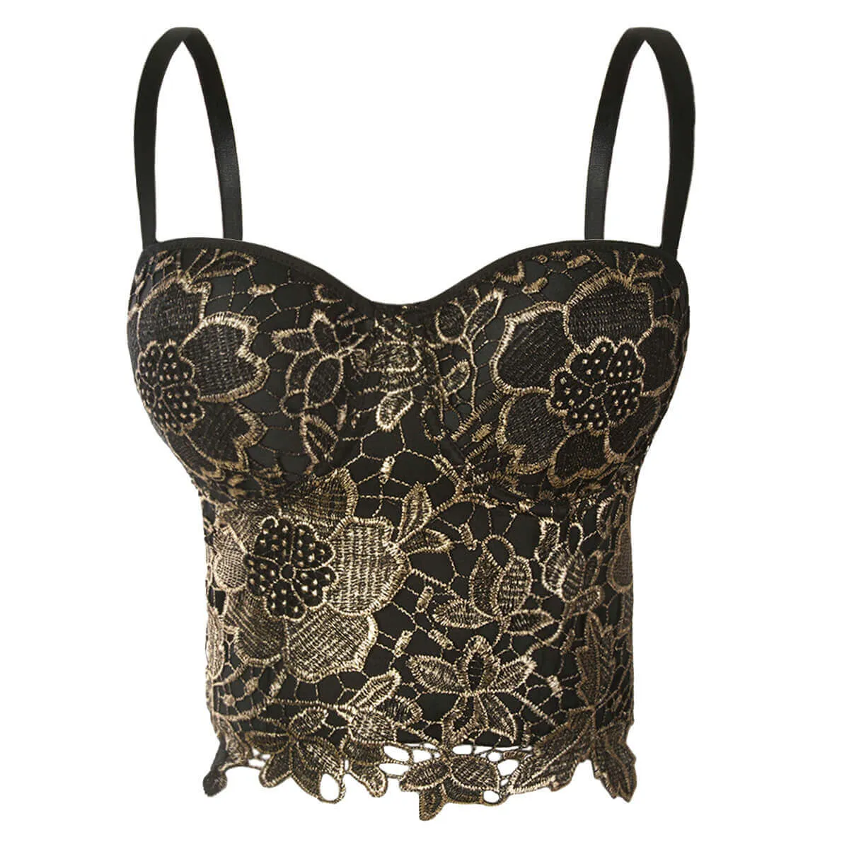 Gold Embroidery Lace Bustier Top
