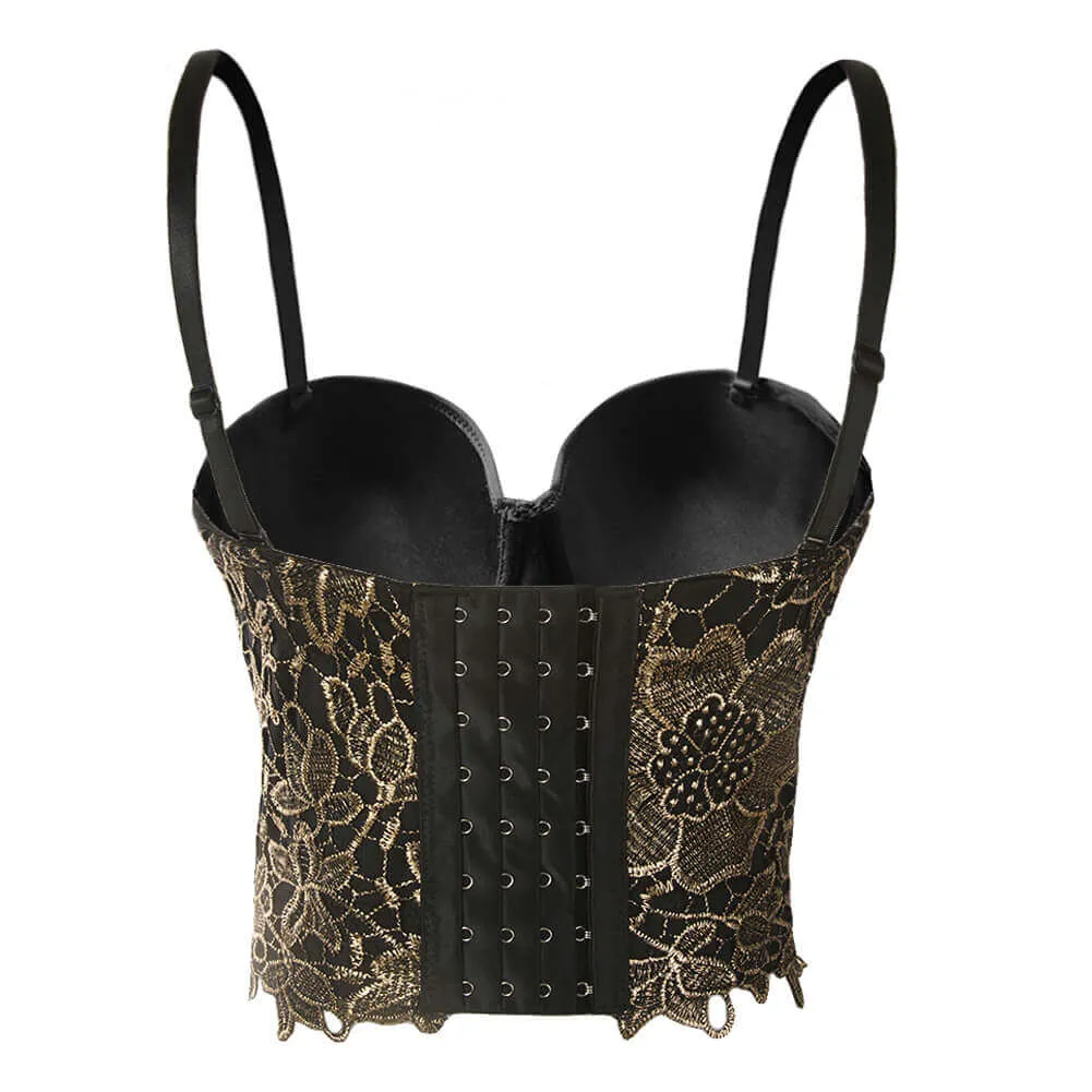 Gold Embroidery Lace Bustier Top