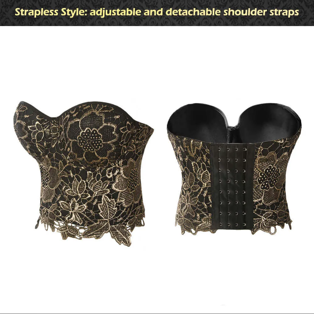 Gold Embroidery Lace Bustier Top
