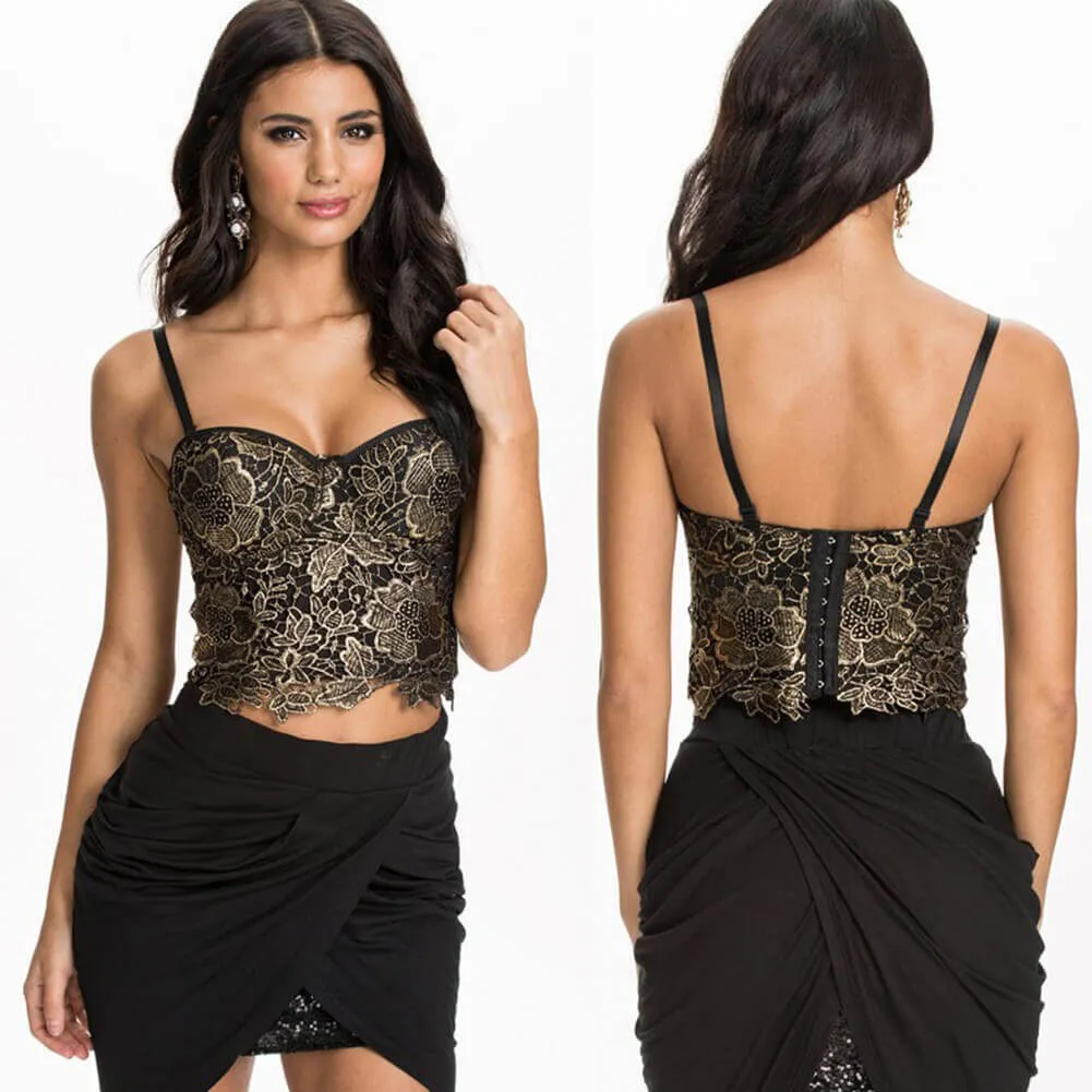 Gold Embroidery Lace Bustier Top