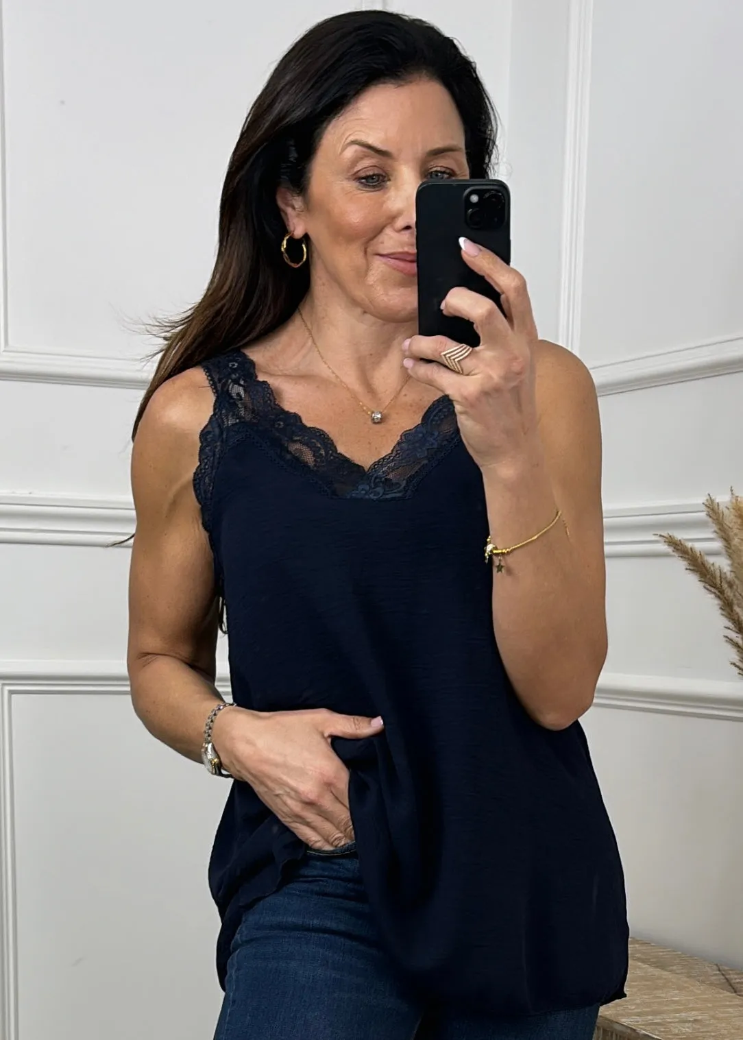 Golda Navy Lace Trim Cami