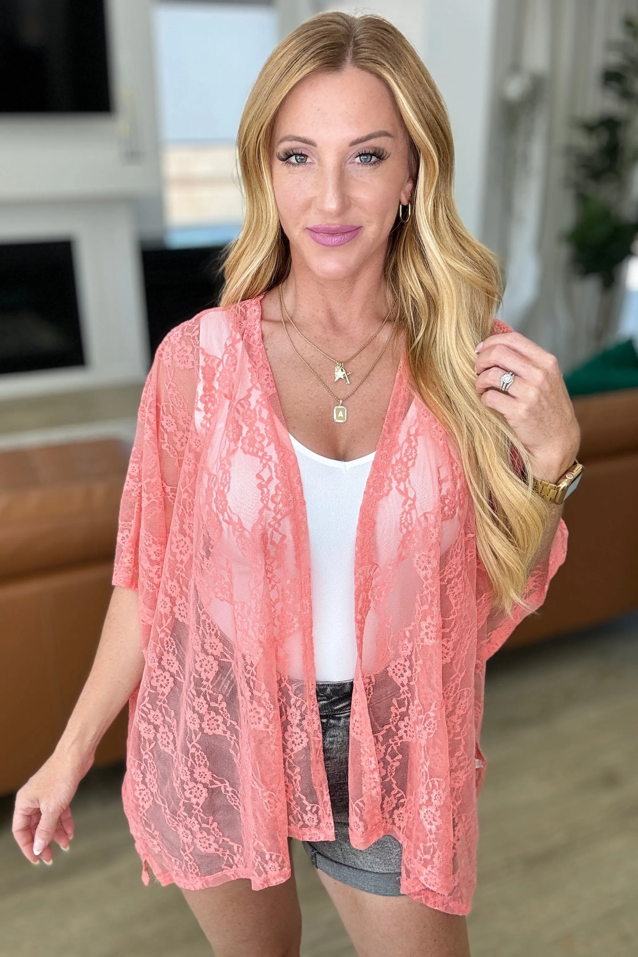 Good Days in Summer Lace Kimono- Coral