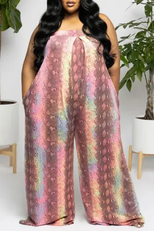 Goosudu Printed Casual Sleeveless Wide-leg Jumpsuit(Plus Size)