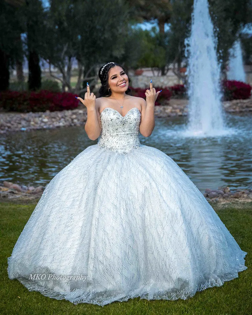 Gorgeous Sequined Quinceanera Dresses Ball Gown Sparkly Sweetheart Plus Size Quince Sweet 16 Dress