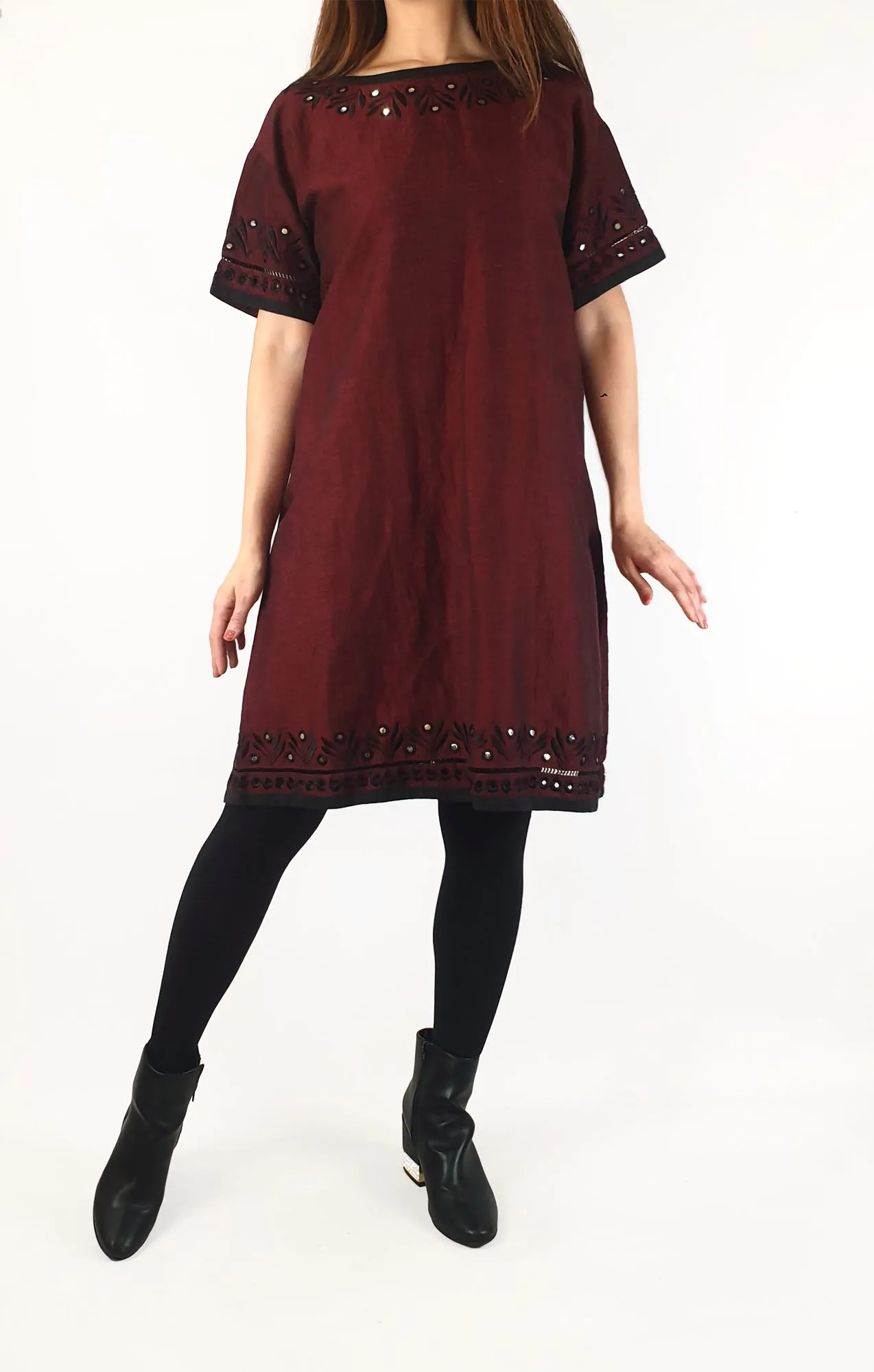 Gorman deep red linen/cotton dress with embroidered detail size 10