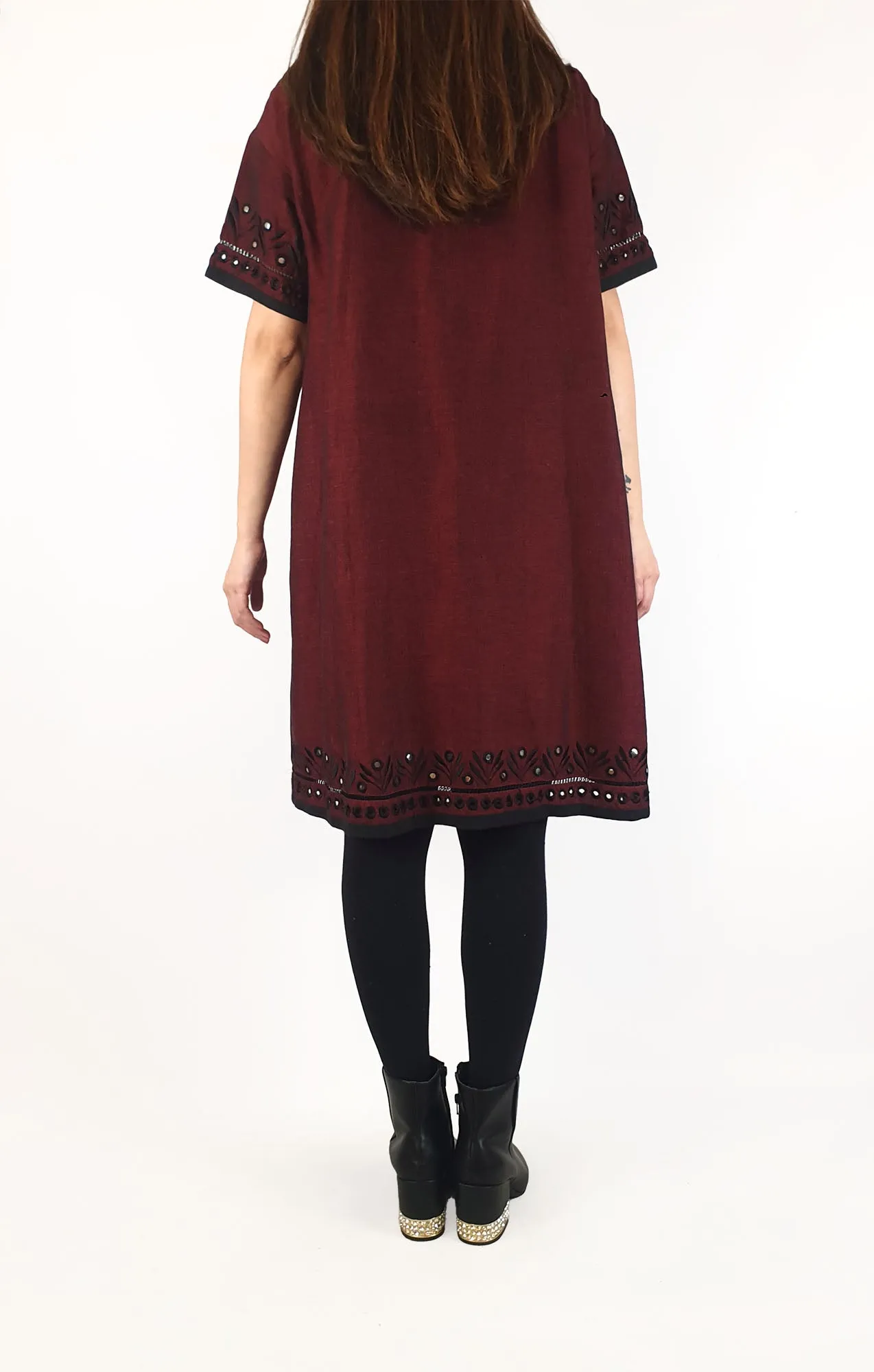 Gorman deep red linen/cotton dress with embroidered detail size 10
