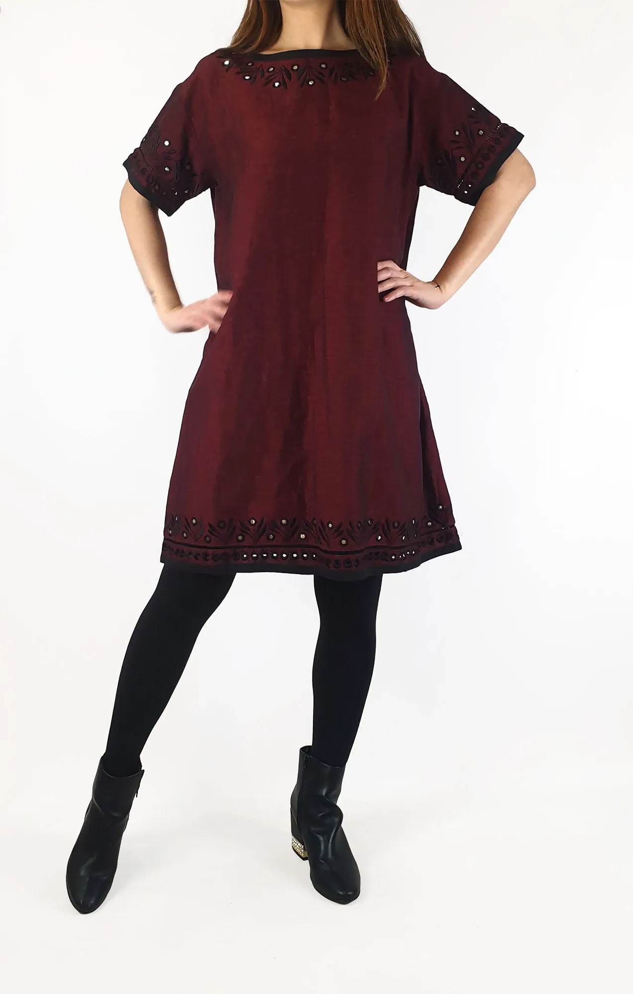 Gorman deep red linen/cotton dress with embroidered detail size 10
