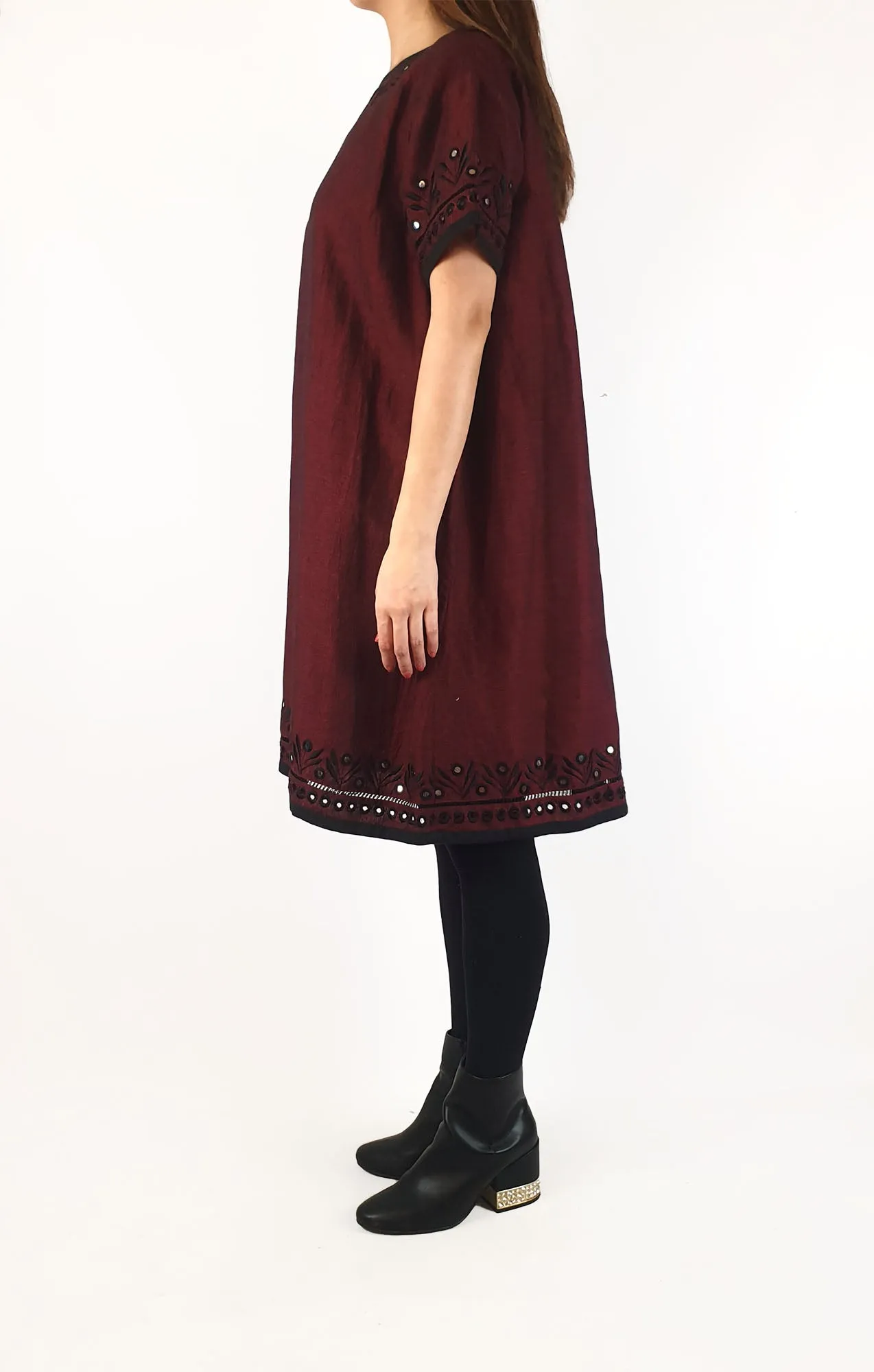 Gorman deep red linen/cotton dress with embroidered detail size 10