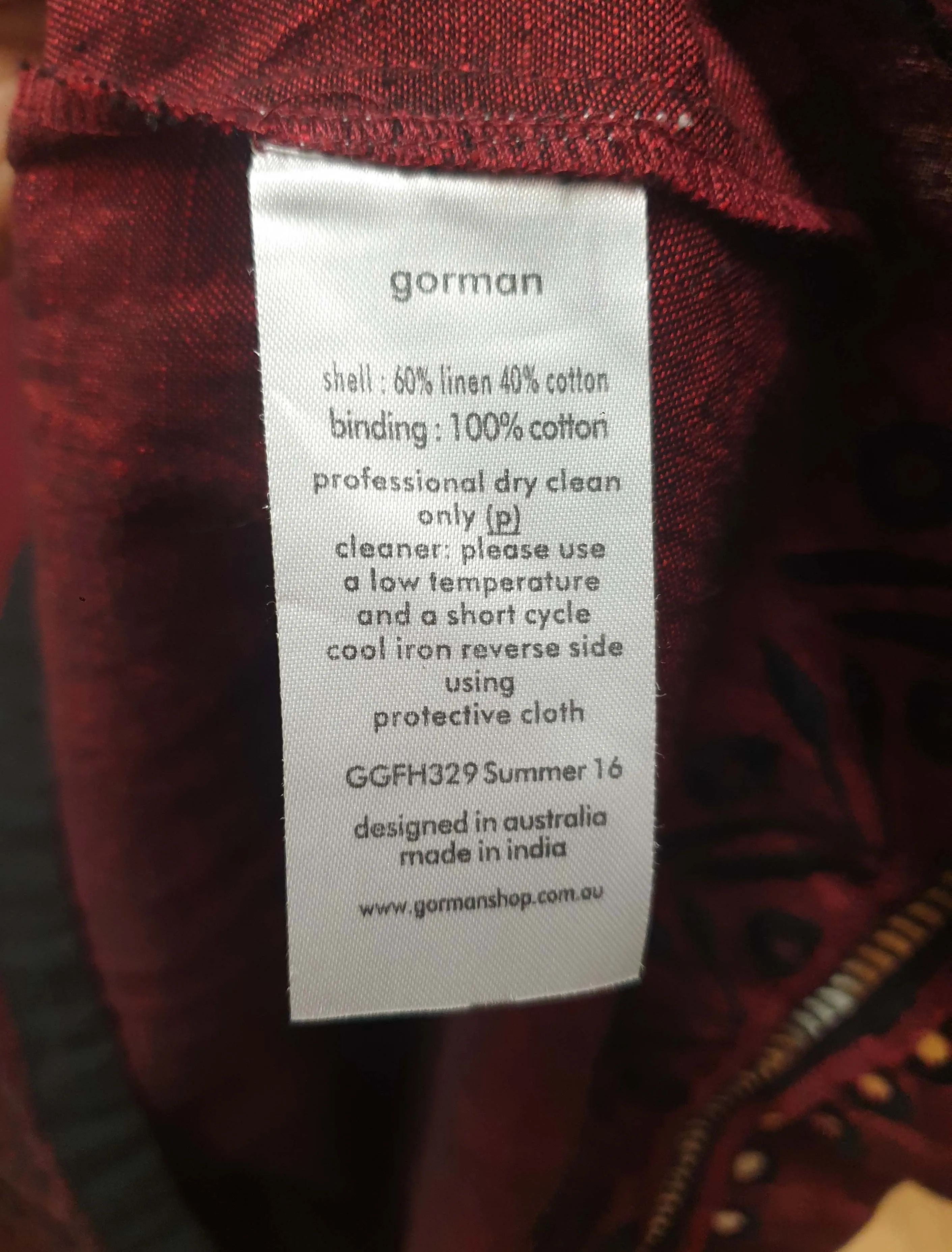 Gorman deep red linen/cotton dress with embroidered detail size 10