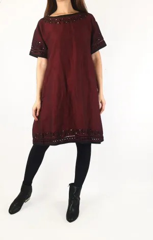 Gorman deep red linen/cotton dress with embroidered detail size 10
