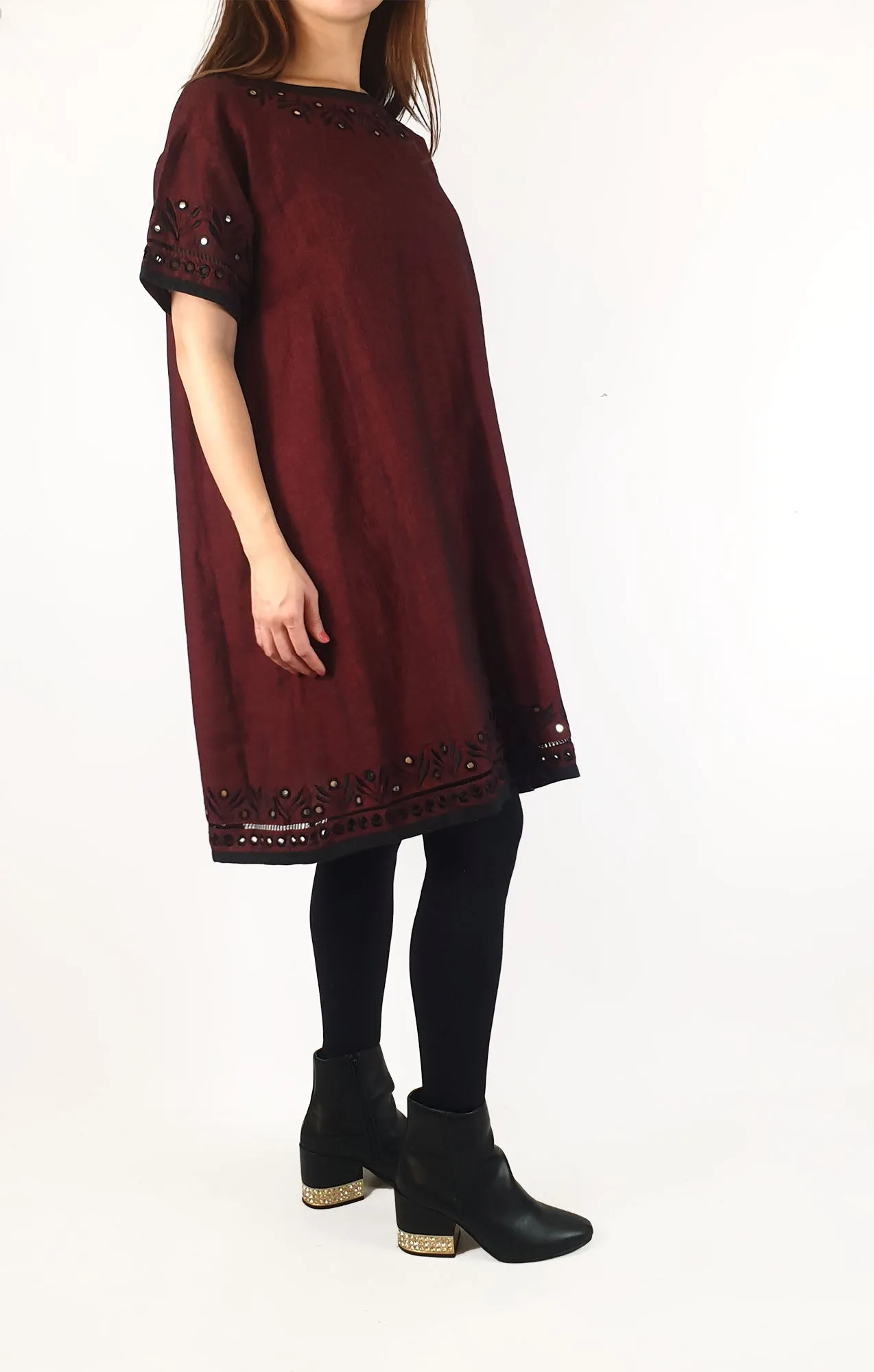 Gorman deep red linen/cotton dress with embroidered detail size 10