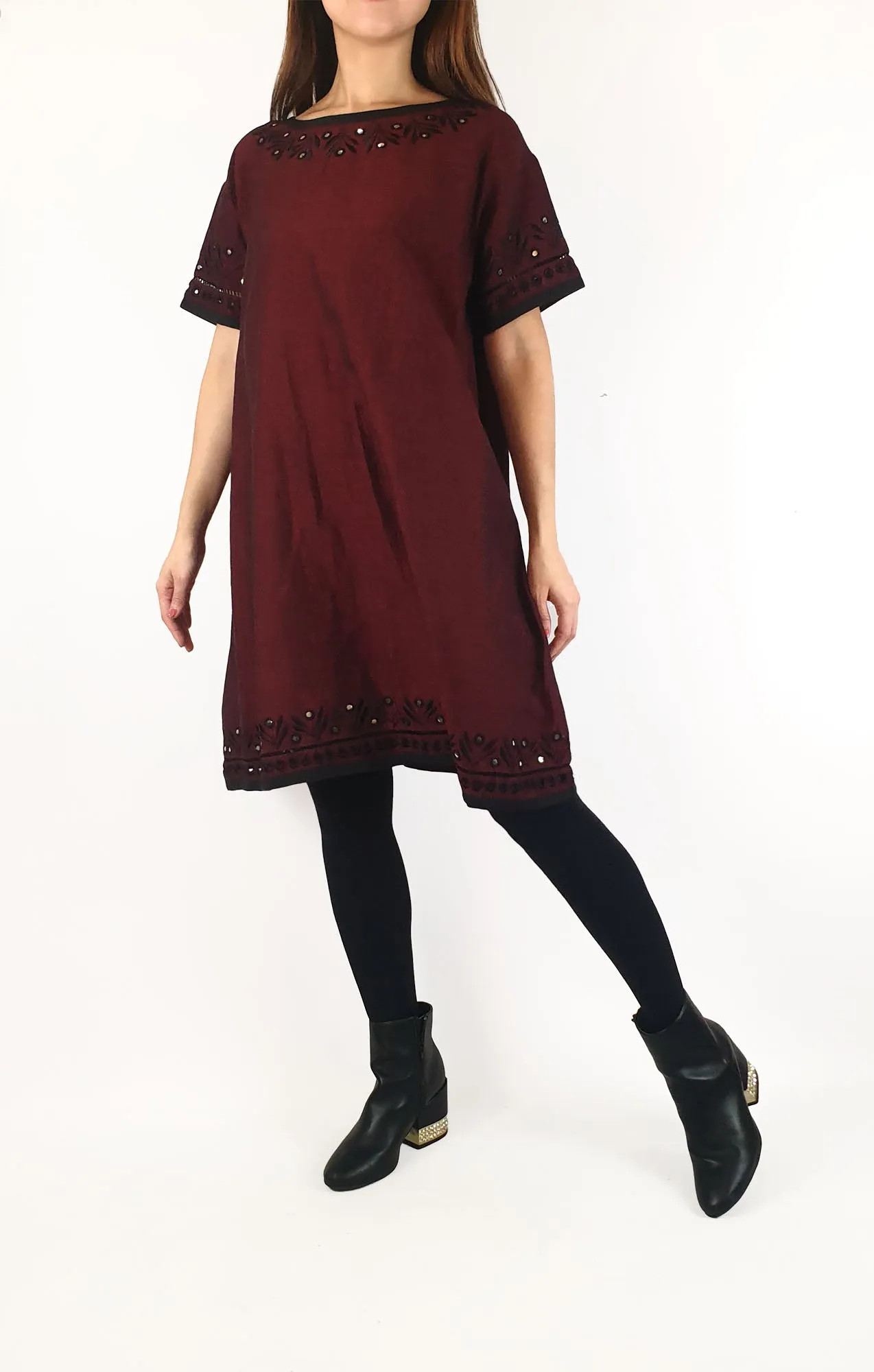 Gorman deep red linen/cotton dress with embroidered detail size 10