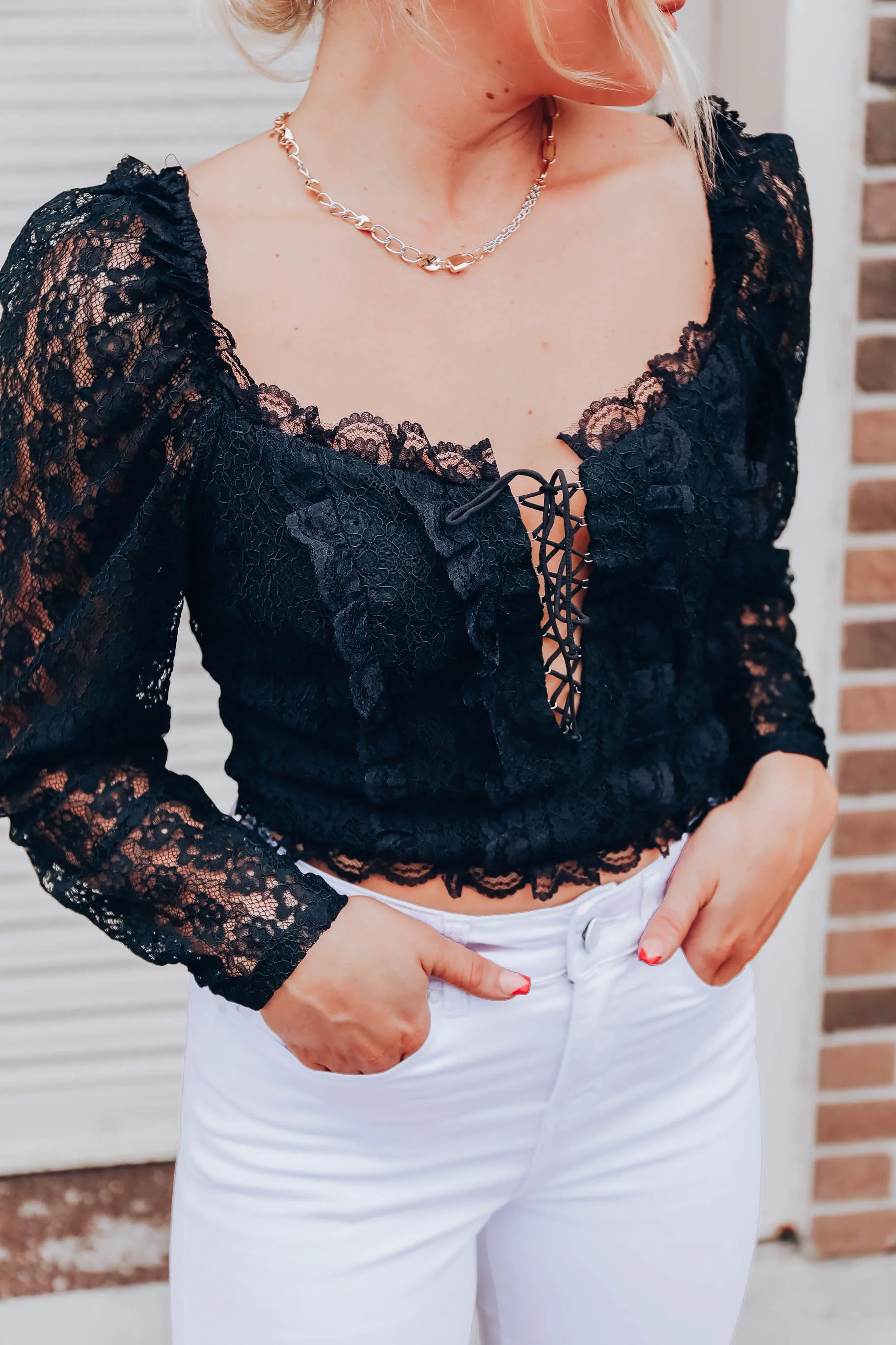 Graced With Lace Top - Black