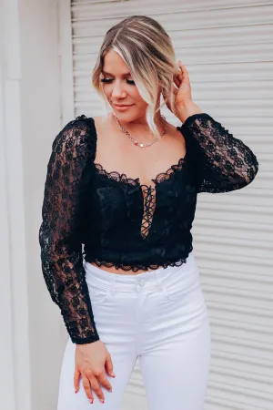 Graced With Lace Top - Black