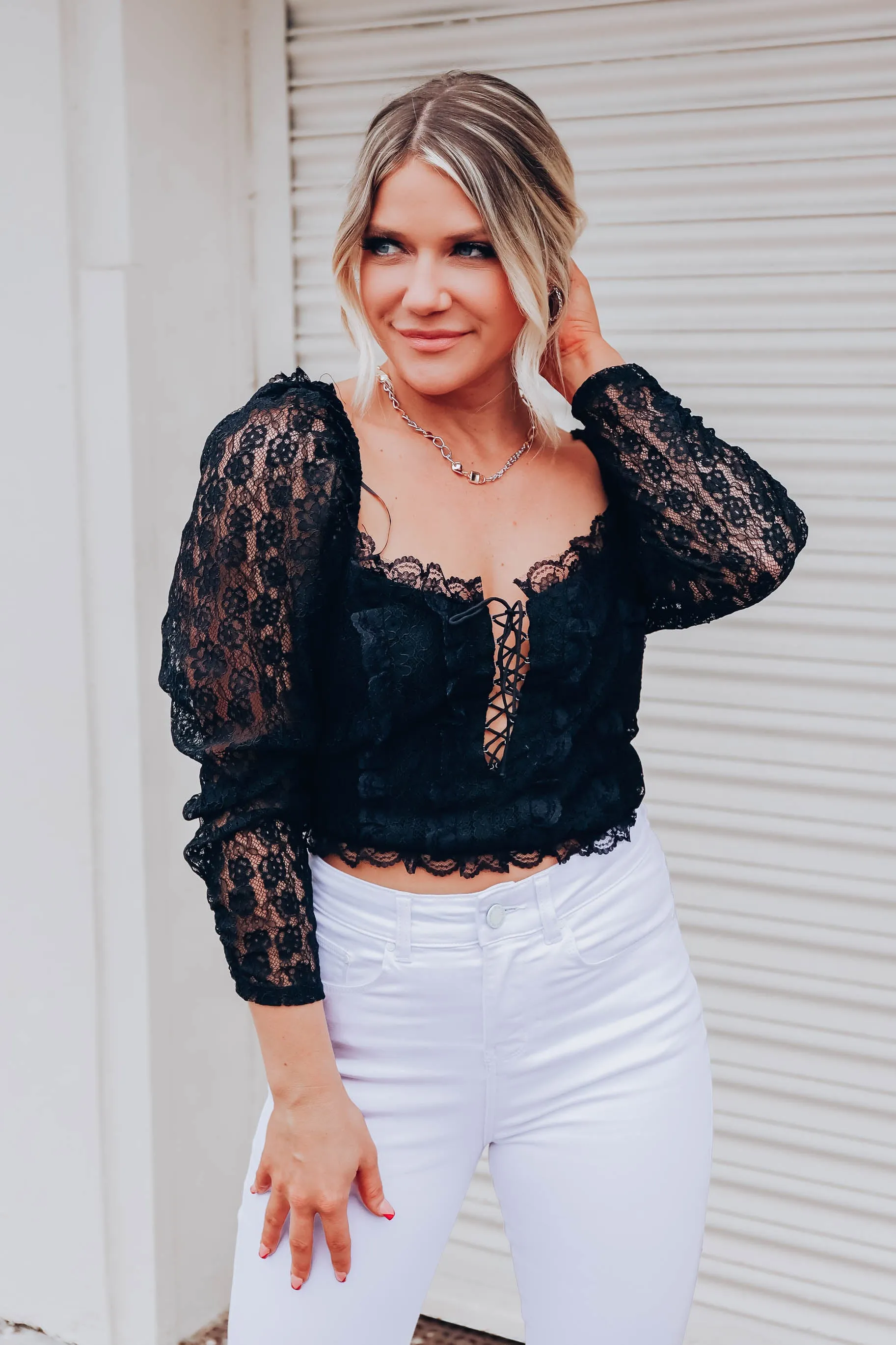 Graced With Lace Top - Black