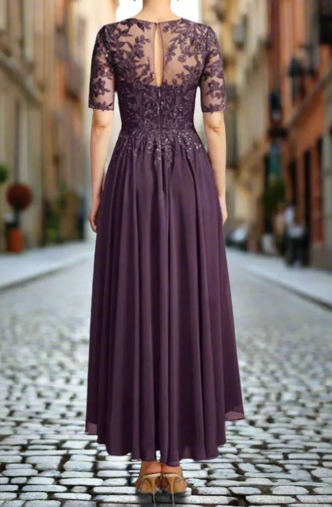 Grape Half Sleeves Mother of The Bride Dresses with Lace Appliques