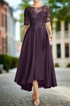 Grape Half Sleeves Mother of The Bride Dresses with Lace Appliques