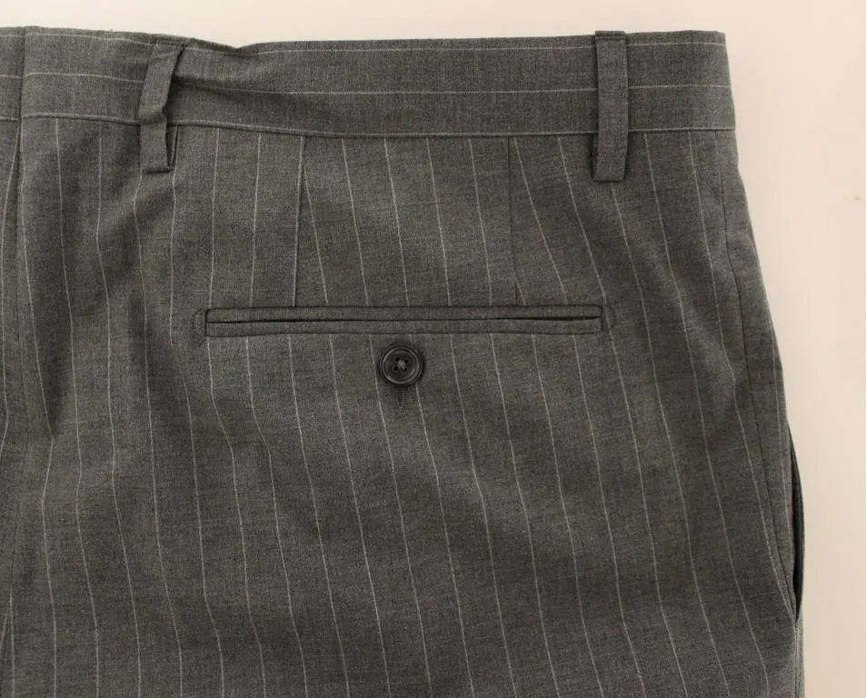 Gray Striped Cotton Pants Chinos