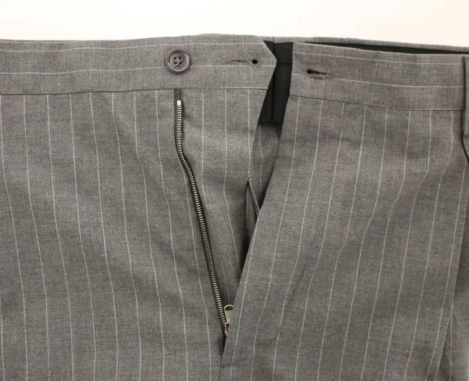 Gray Striped Cotton Pants Chinos