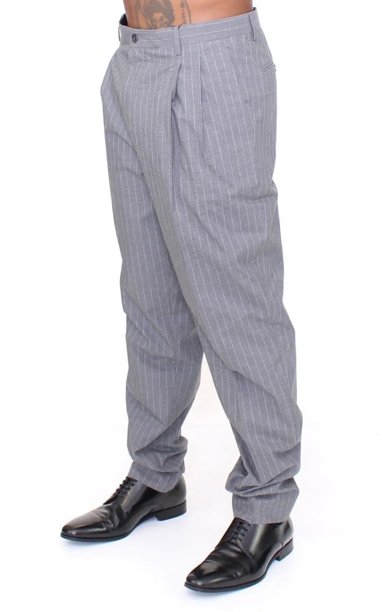 Gray Striped Cotton Pants Chinos