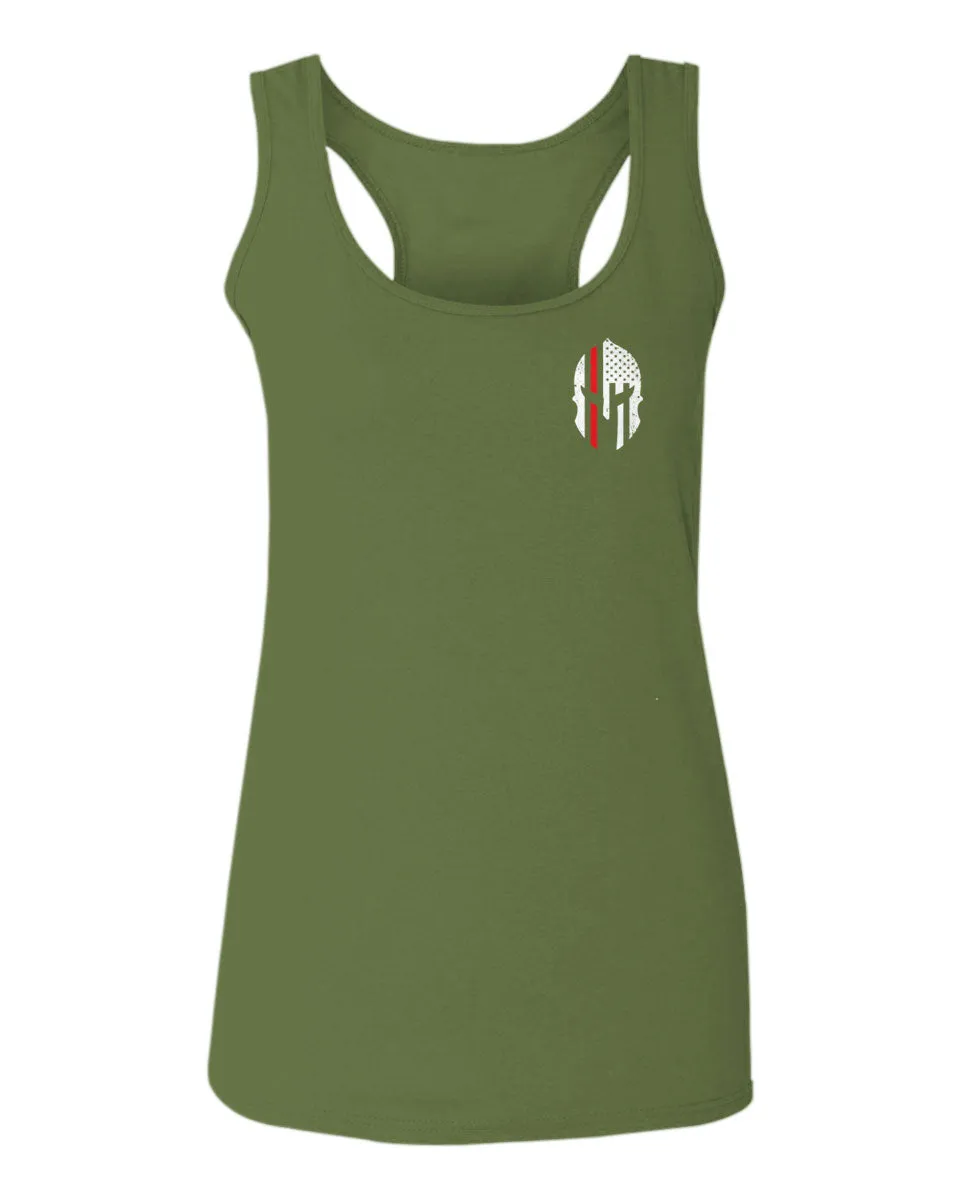 Greek Helmet America Support Thin Red Line Fonts Firefighter  women's Tank Top sleeveless Racerback