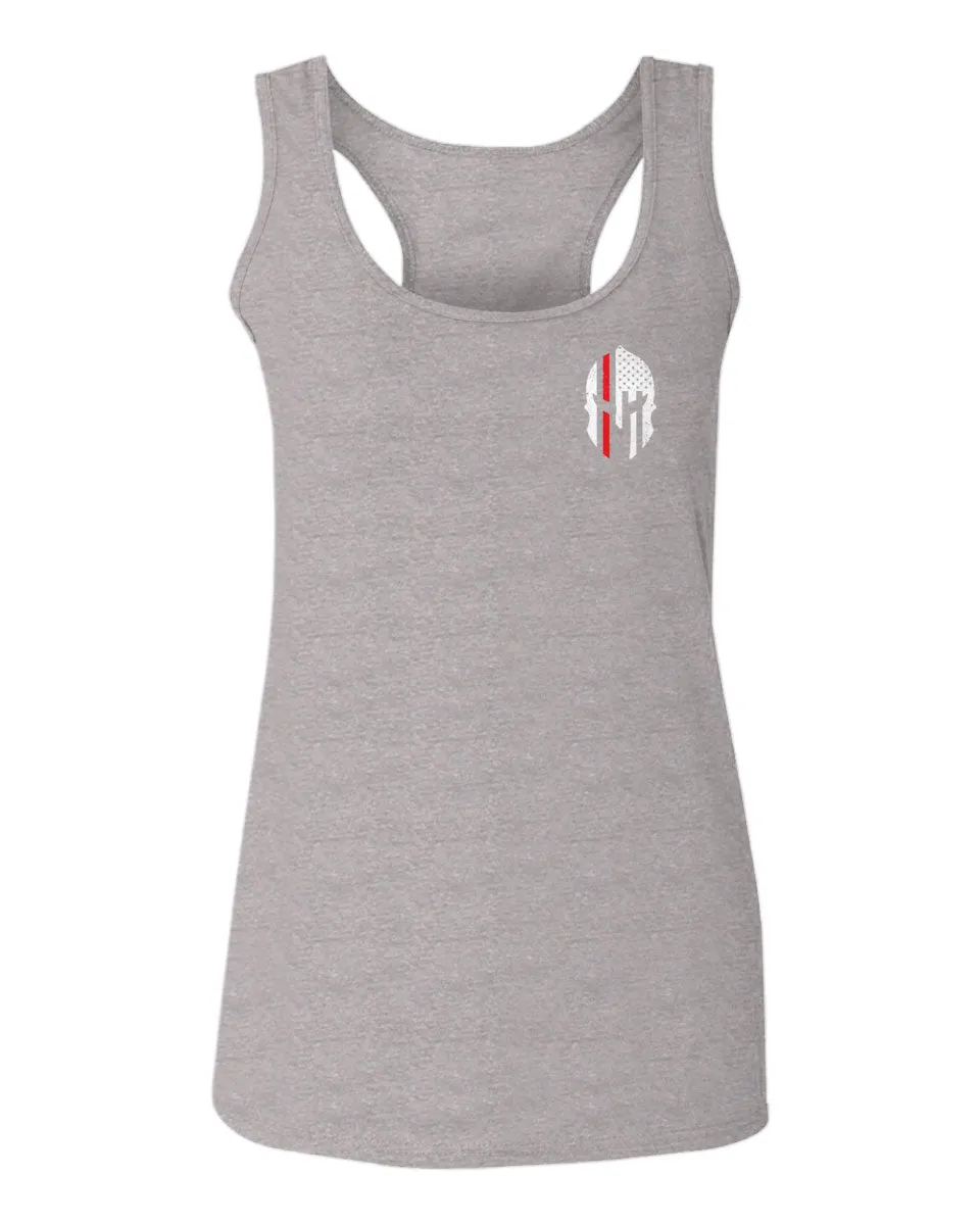 Greek Helmet America Support Thin Red Line Fonts Firefighter  women's Tank Top sleeveless Racerback