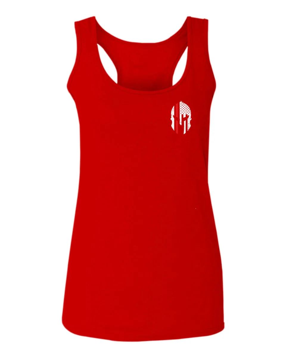 Greek Helmet America Support Thin Red Line Fonts Firefighter  women's Tank Top sleeveless Racerback