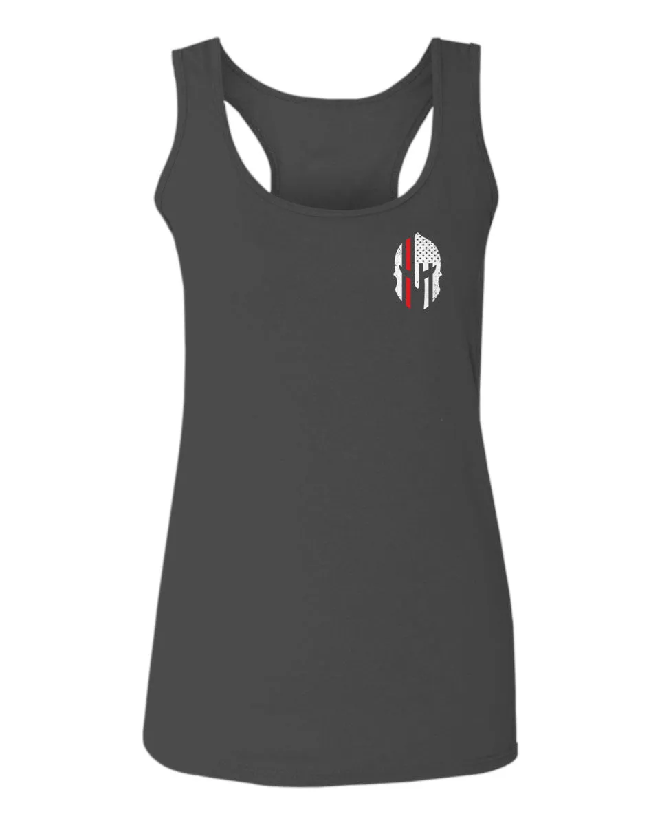 Greek Helmet America Support Thin Red Line Fonts Firefighter  women's Tank Top sleeveless Racerback
