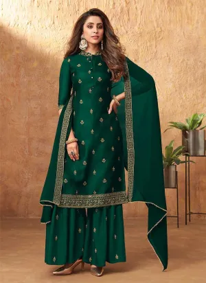 Green Embroidered Silk Palazzo Style Suit